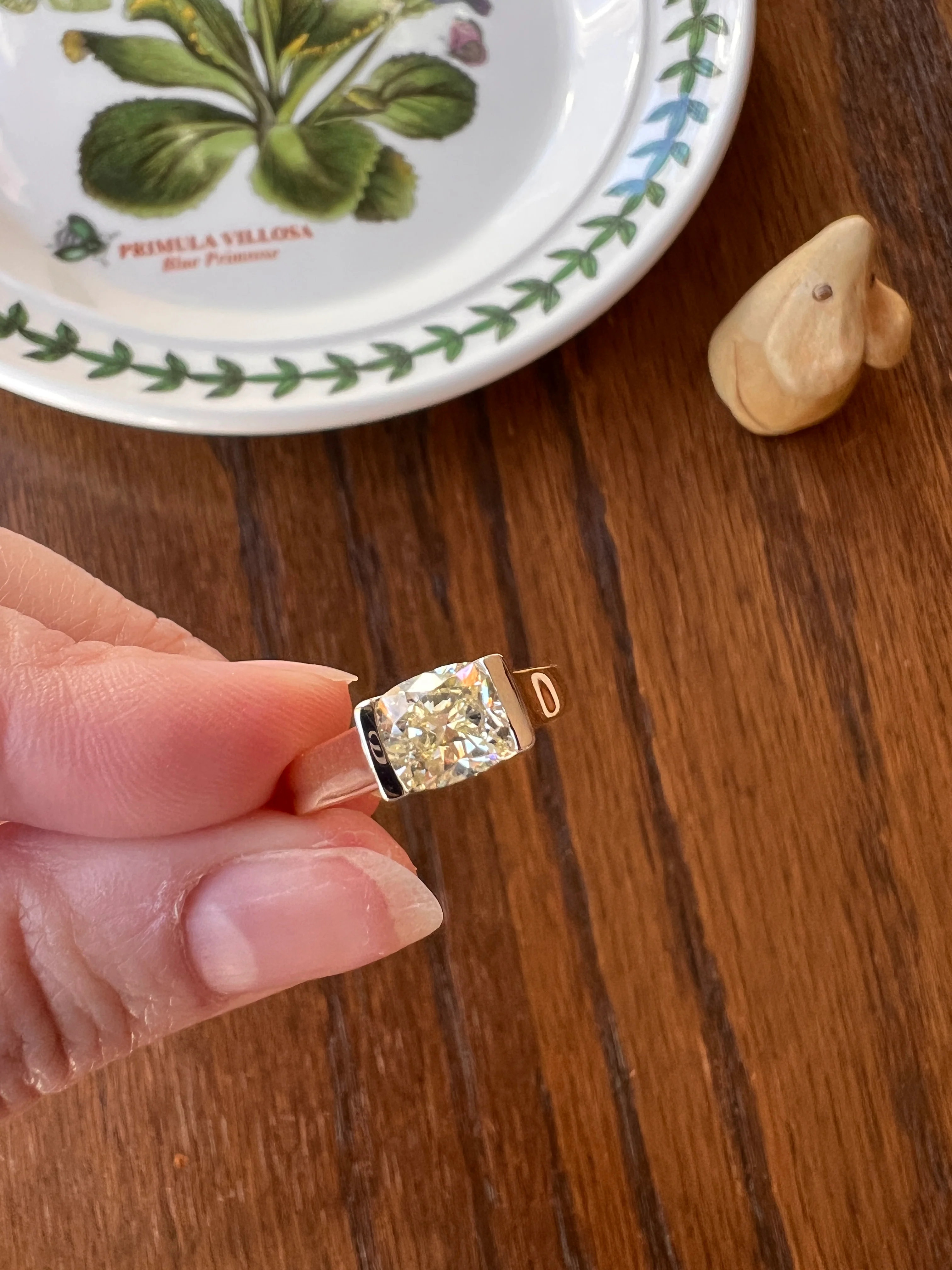 Pale Yellow VVS Eye Clean 1.18 Carat Cushion Cut DIAMOND Ring w/ CERT. French Vintage Solitaire 18k Gold Tension Bezel Engagement - Image 14