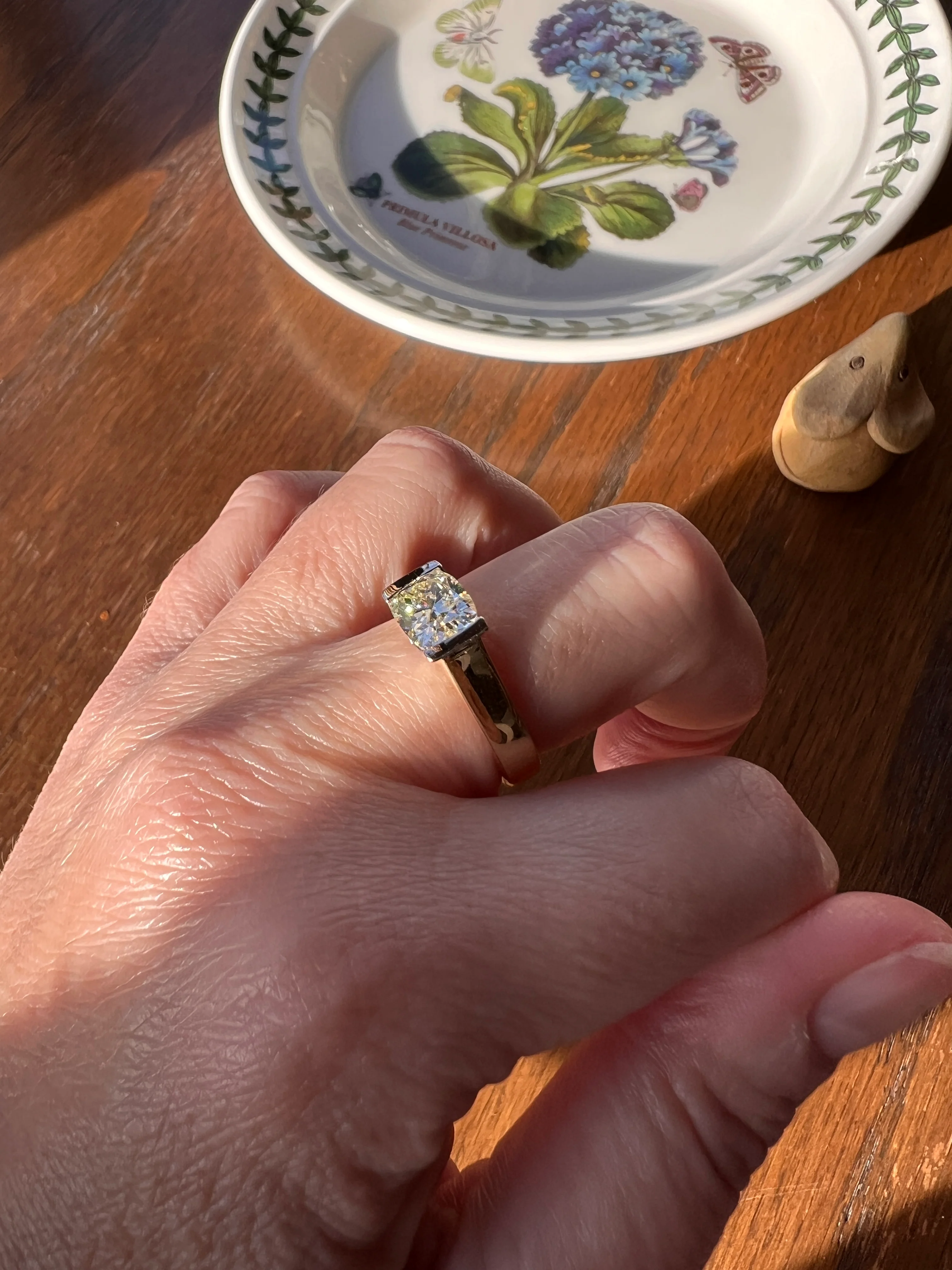 Pale Yellow VVS Eye Clean 1.18 Carat Cushion Cut DIAMOND Ring w/ CERT. French Vintage Solitaire 18k Gold Tension Bezel Engagement - Image 16