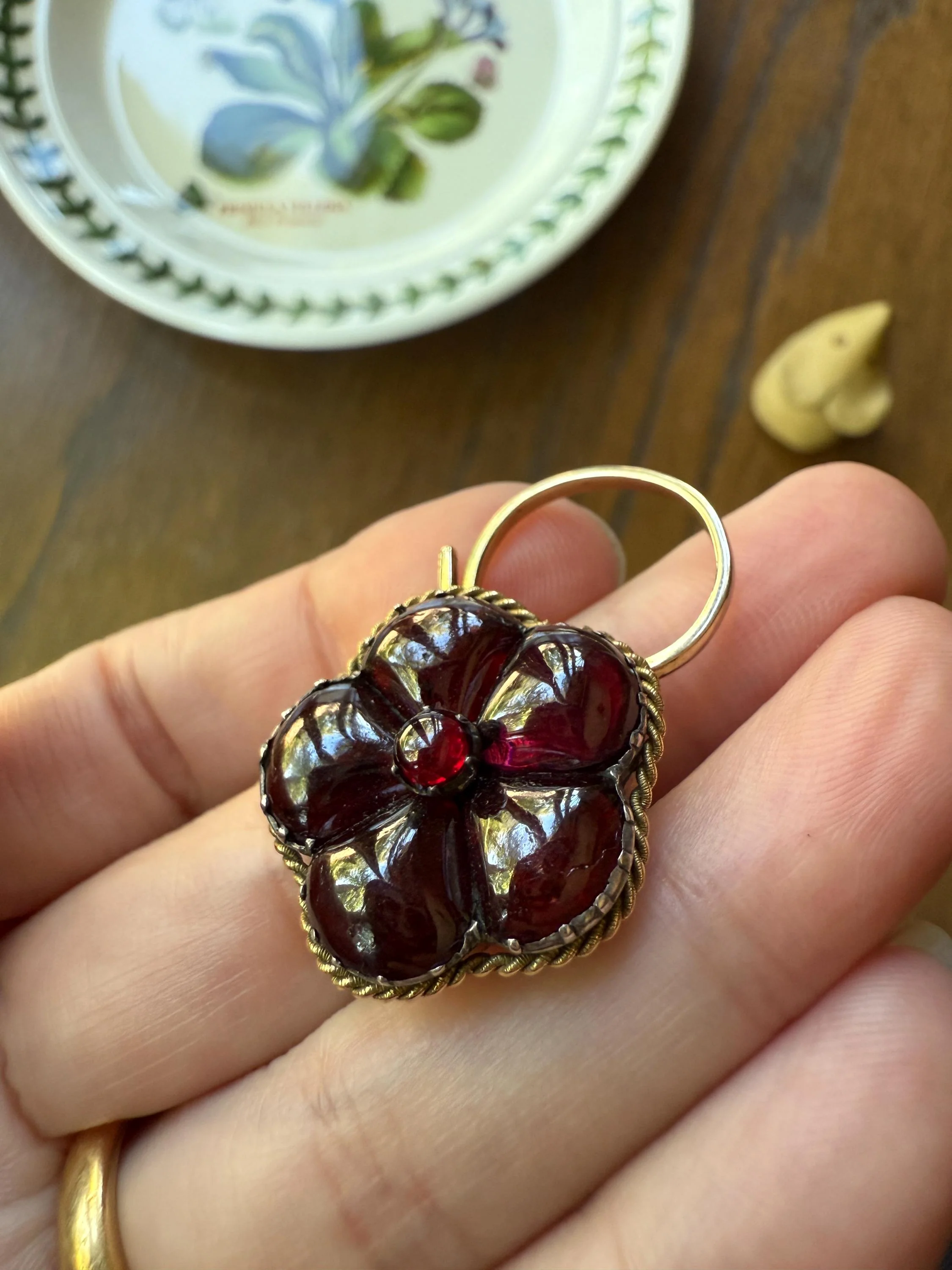PANSY Floral PADLOCK Victorian Antique Juicy GARNET 14k Gold Solid Pendant Figural Romantic Gift Love Reversible Bracelet Necklace Clasp - Image 4