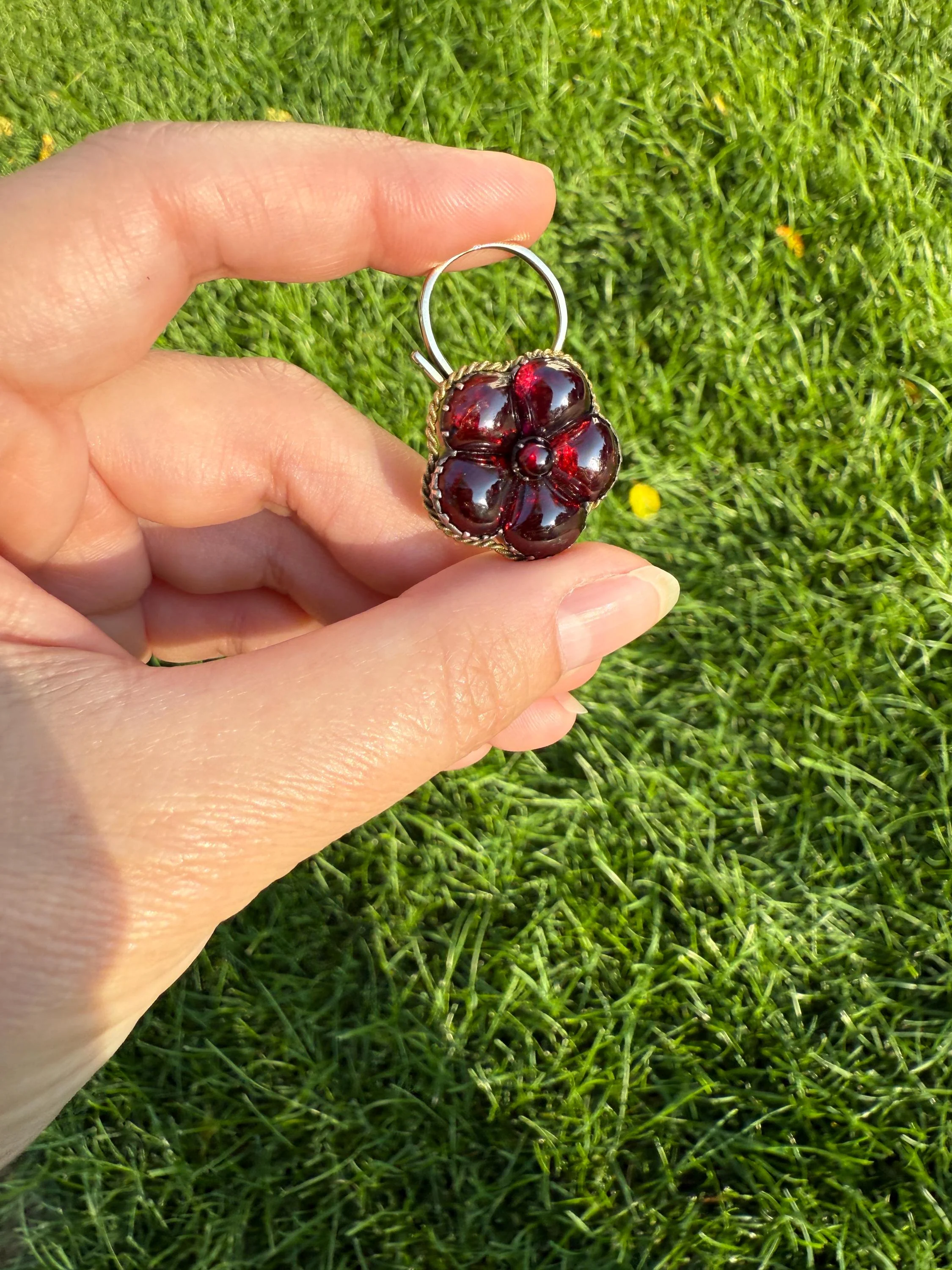 PANSY Floral PADLOCK Victorian Antique Juicy GARNET 14k Gold Solid Pendant Figural Romantic Gift Love Reversible Bracelet Necklace Clasp - Image 5