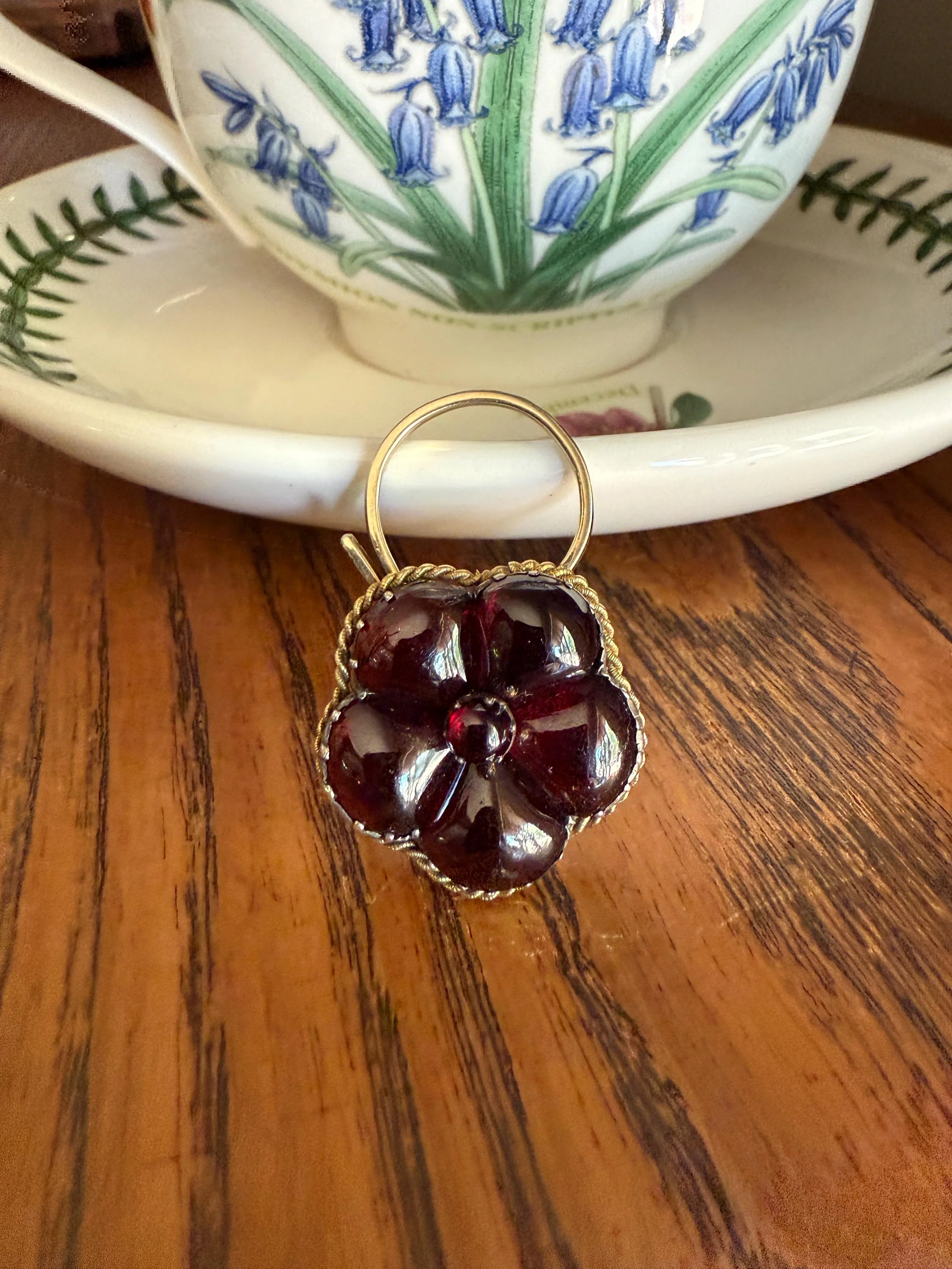 PANSY Floral PADLOCK Victorian Antique Juicy GARNET 14k Gold Solid Pendant Figural Romantic Gift Love Reversible Bracelet Necklace Clasp - Image 6
