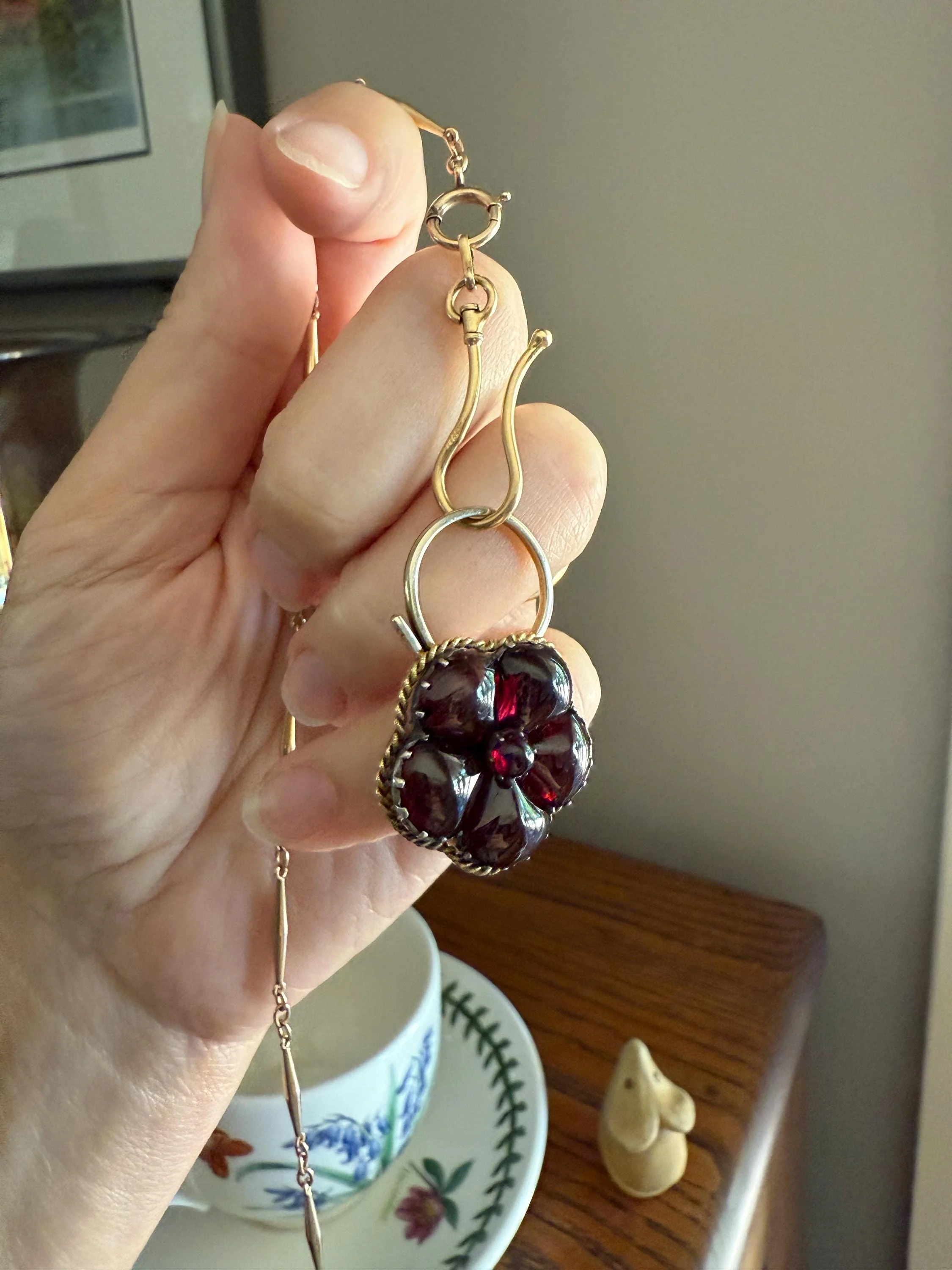 PANSY Floral PADLOCK Victorian Antique Juicy GARNET 14k Gold Solid Pendant Figural Romantic Gift Love Reversible Bracelet Necklace Clasp - Image 7