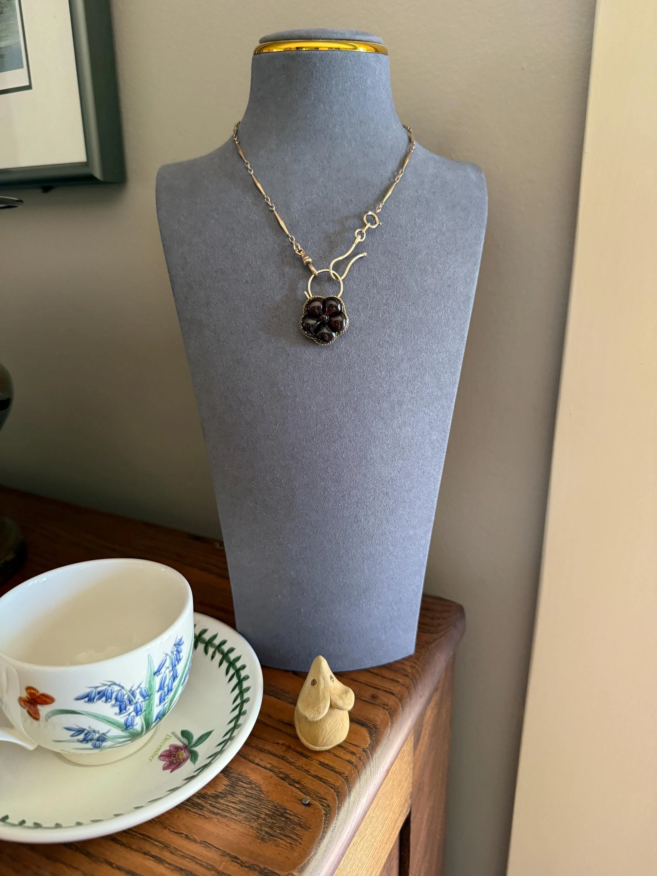 PANSY Floral PADLOCK Victorian Antique Juicy GARNET 14k Gold Solid Pendant Figural Romantic Gift Love Reversible Bracelet Necklace Clasp - Image 8