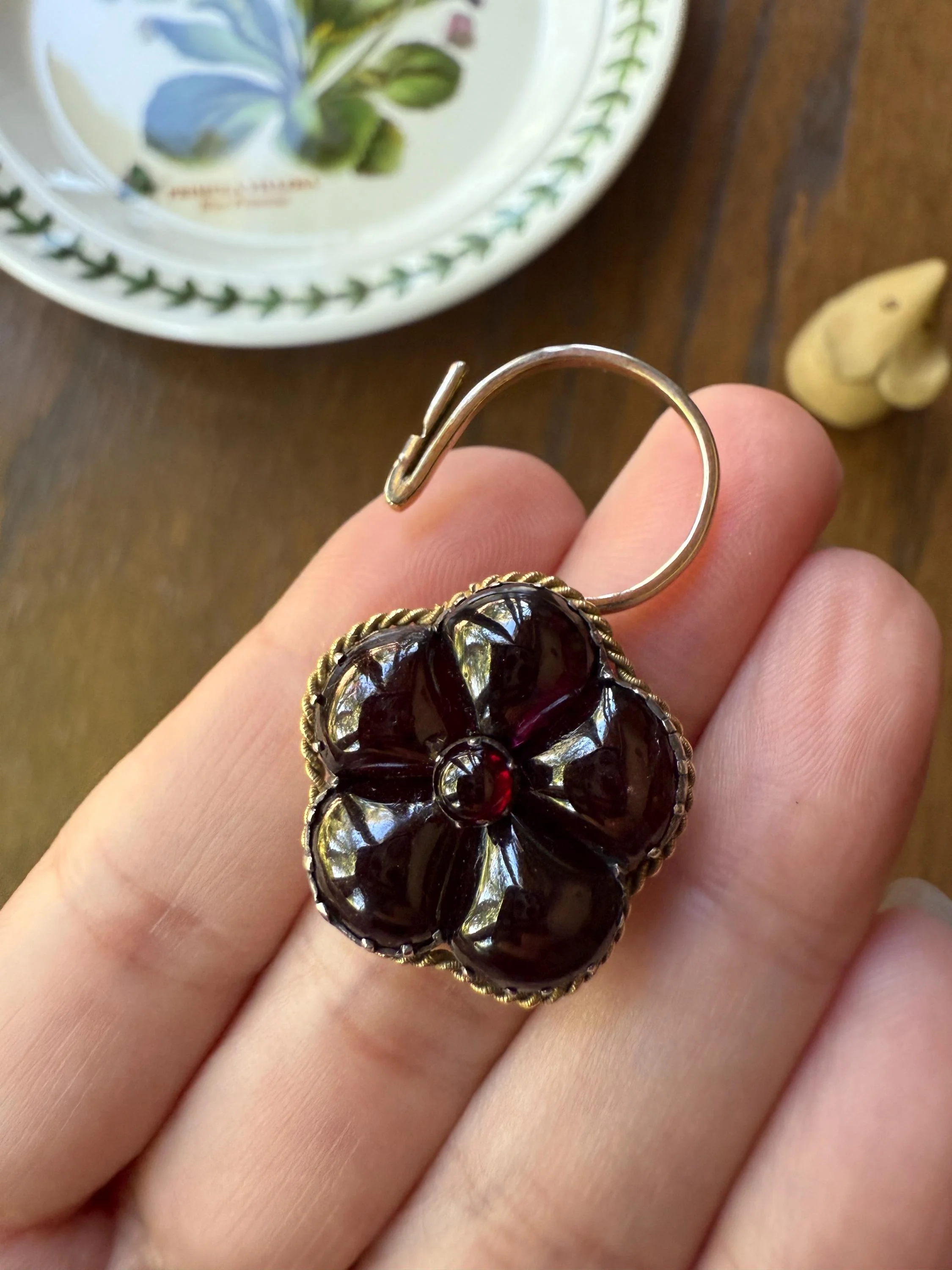 PANSY Floral PADLOCK Victorian Antique Juicy GARNET 14k Gold Solid Pendant Figural Romantic Gift Love Reversible Bracelet Necklace Clasp - Image 9