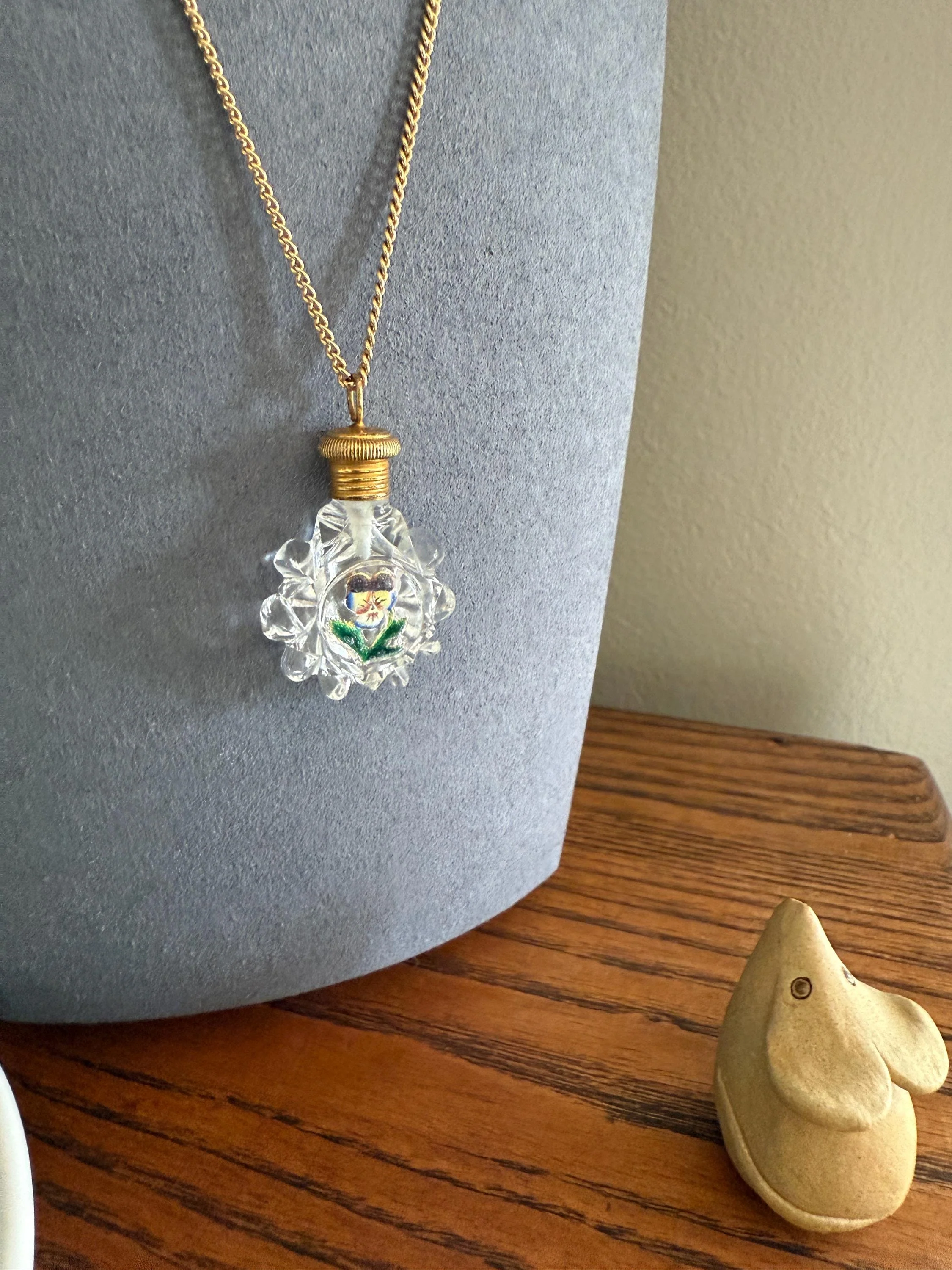 PANSY Think of Me Friendship Antique GEORGIAN Era Gold fill Miniature Perfume Baccarat? Crystal PENDANT flask French Chatelaine - Image 2