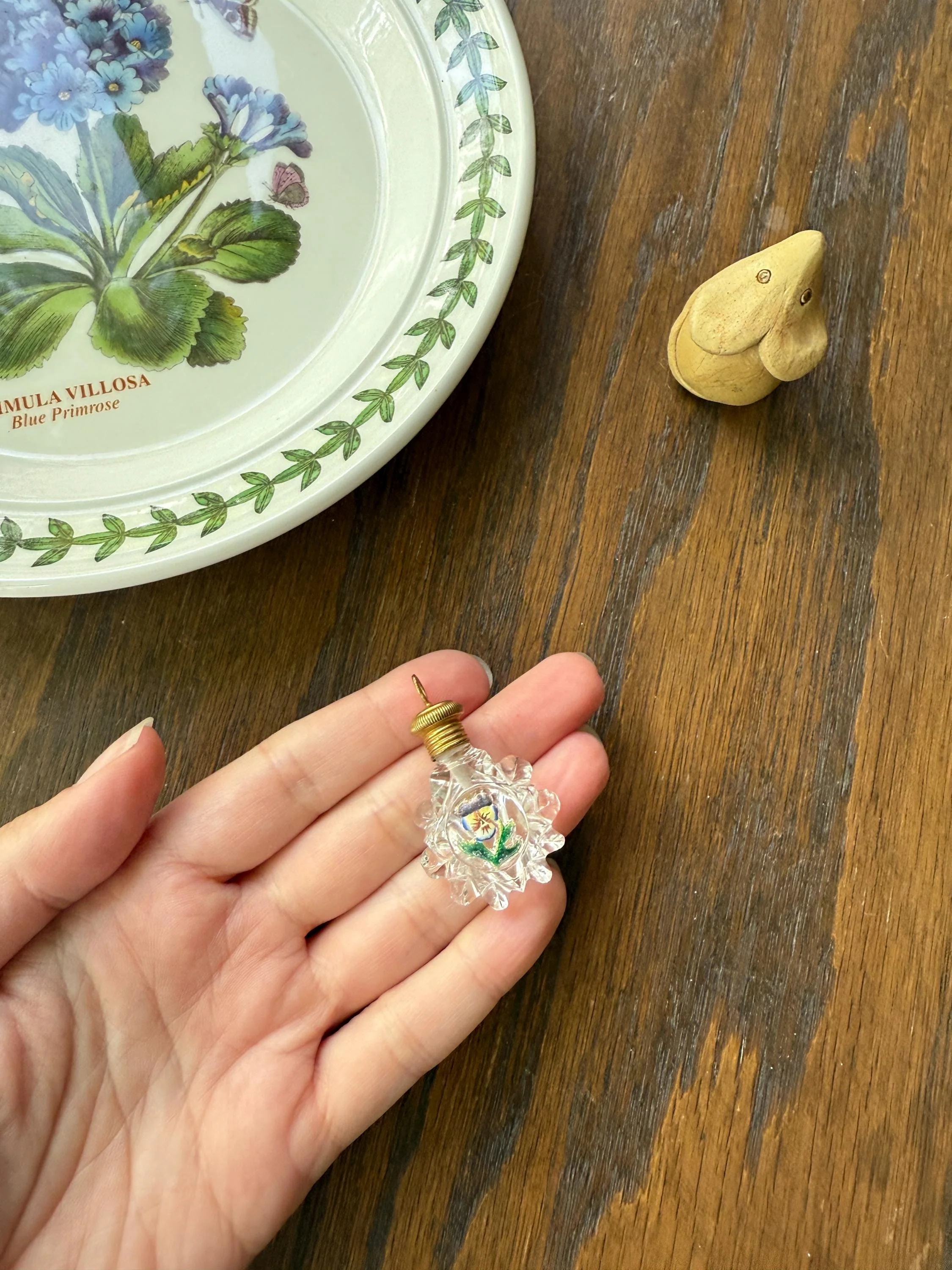PANSY Think of Me Friendship Antique GEORGIAN Era Gold fill Miniature Perfume Baccarat? Crystal PENDANT flask French Chatelaine - Image 3