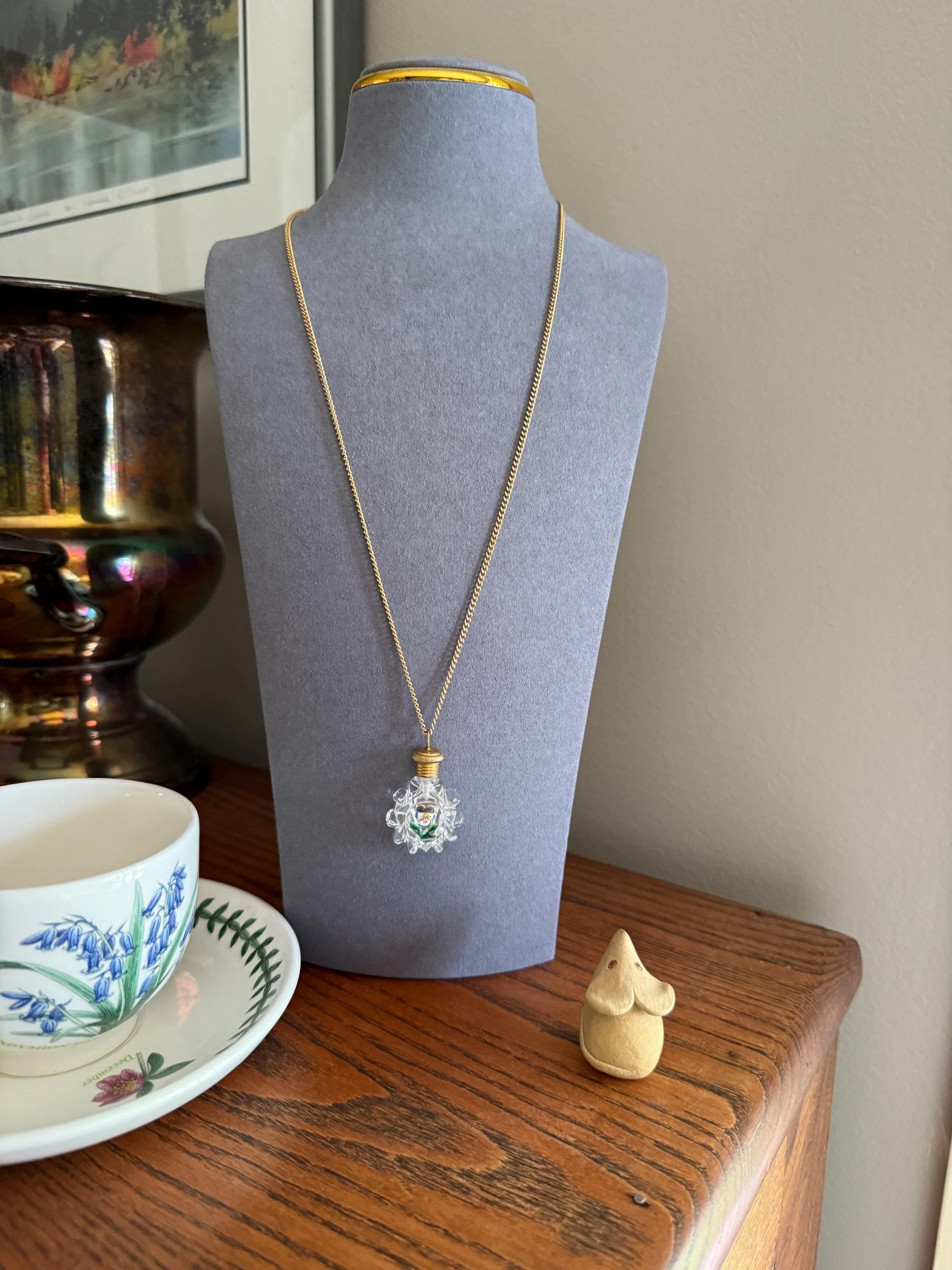 PANSY Think of Me Friendship Antique GEORGIAN Era Gold fill Miniature Perfume Baccarat? Crystal PENDANT flask French Chatelaine - Image 4