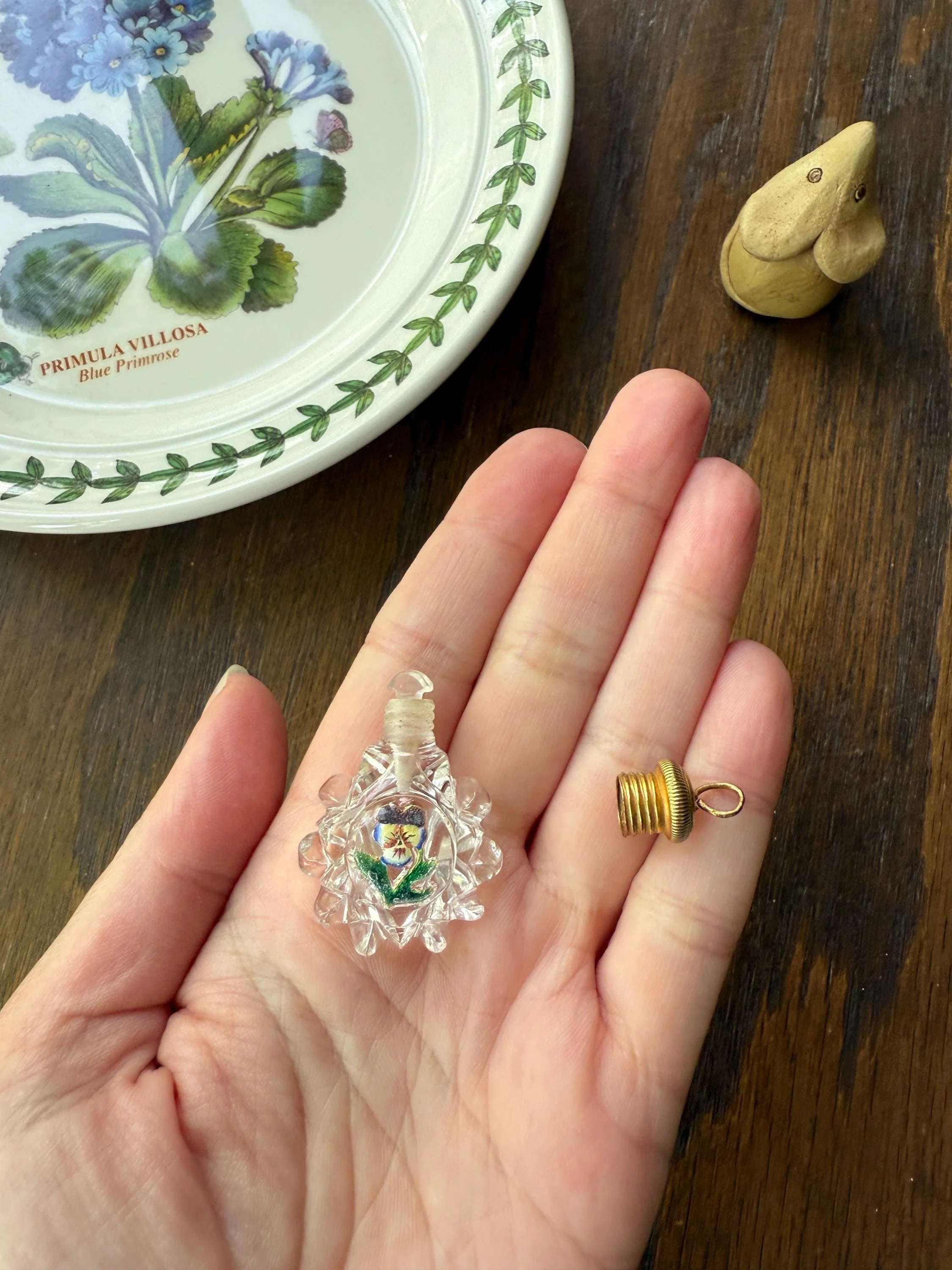 PANSY Think of Me Friendship Antique GEORGIAN Era Gold fill Miniature Perfume Baccarat? Crystal PENDANT flask French Chatelaine - Image 5