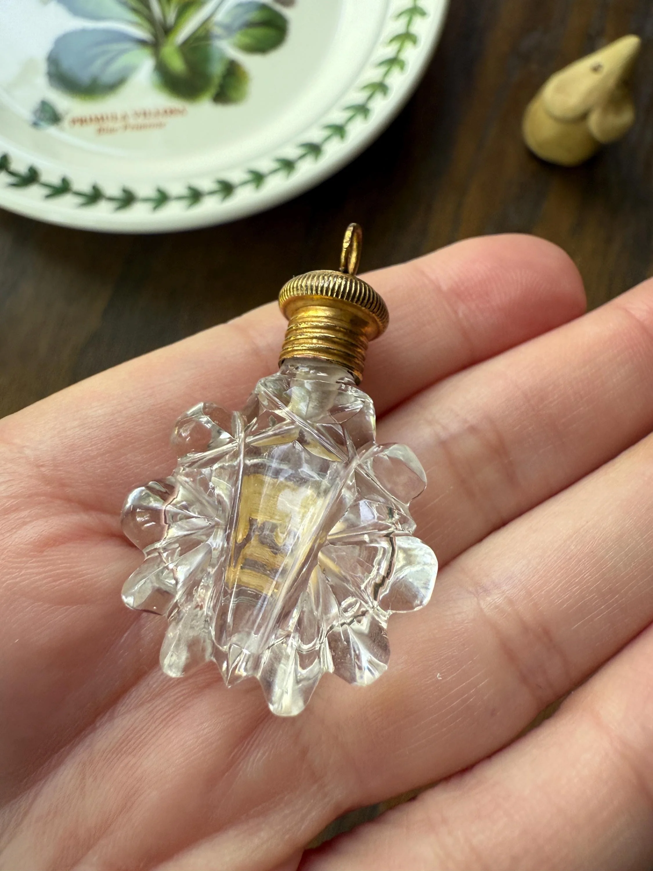 PANSY Think of Me Friendship Antique GEORGIAN Era Gold fill Miniature Perfume Baccarat? Crystal PENDANT flask French Chatelaine - Image 6