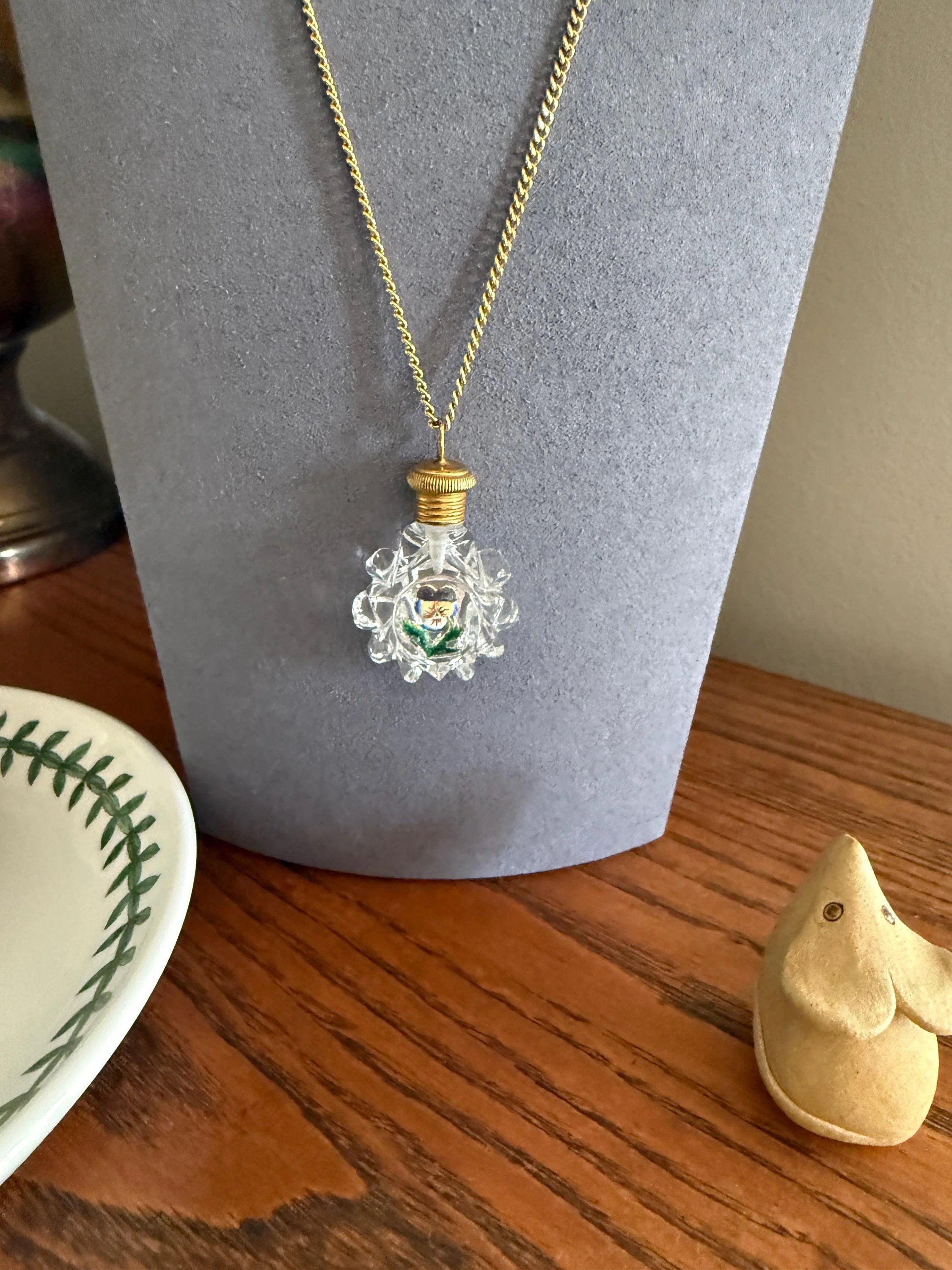 PANSY Think of Me Friendship Antique GEORGIAN Era Gold fill Miniature Perfume Baccarat? Crystal PENDANT flask French Chatelaine - Image 7