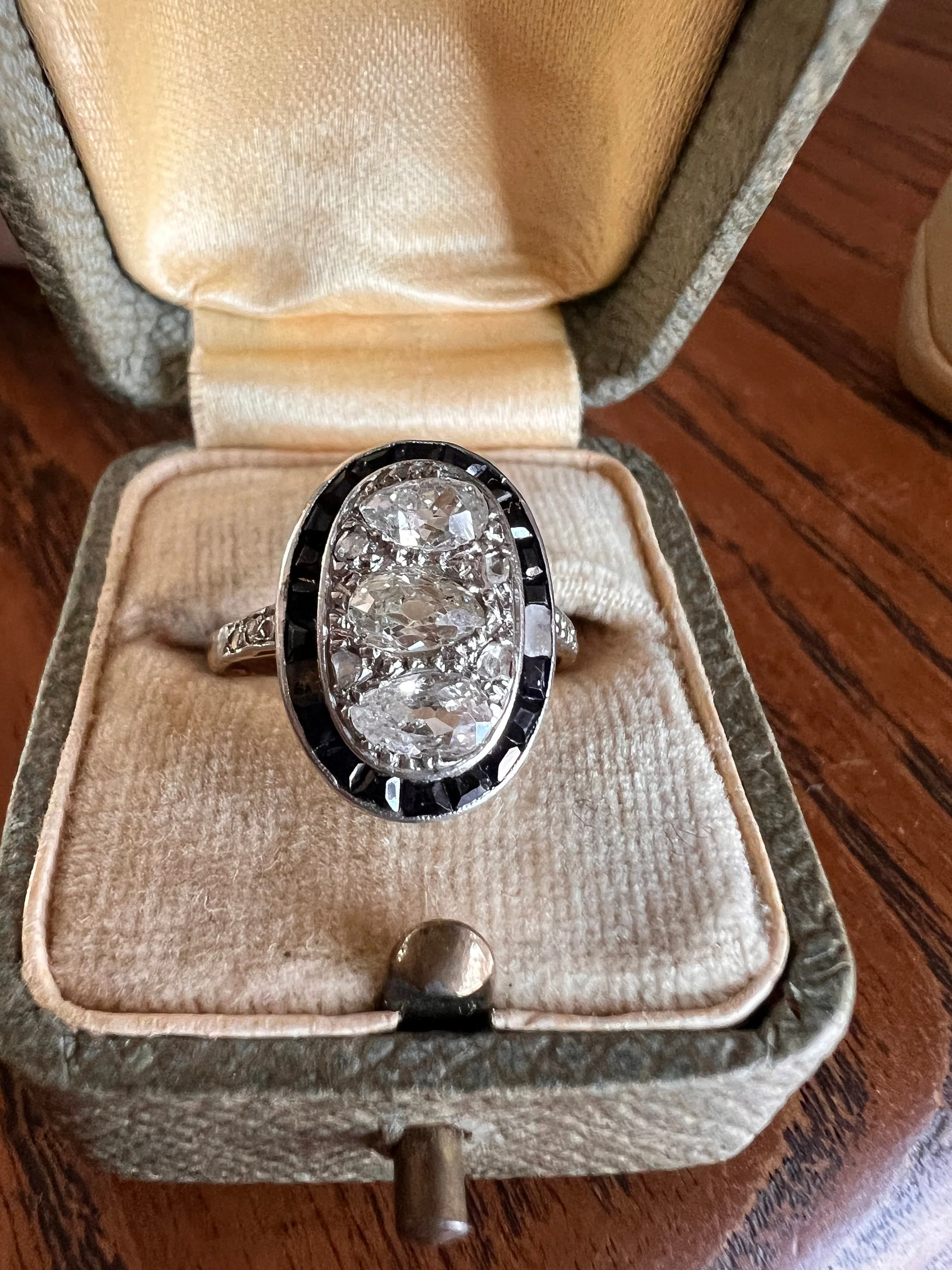PEAR 1 Carat Old Mine Cut Diamond HALO Ring French Antique 18k Gold Edwardian Carre Square Cut SAPPHIRE Halo - Image 3