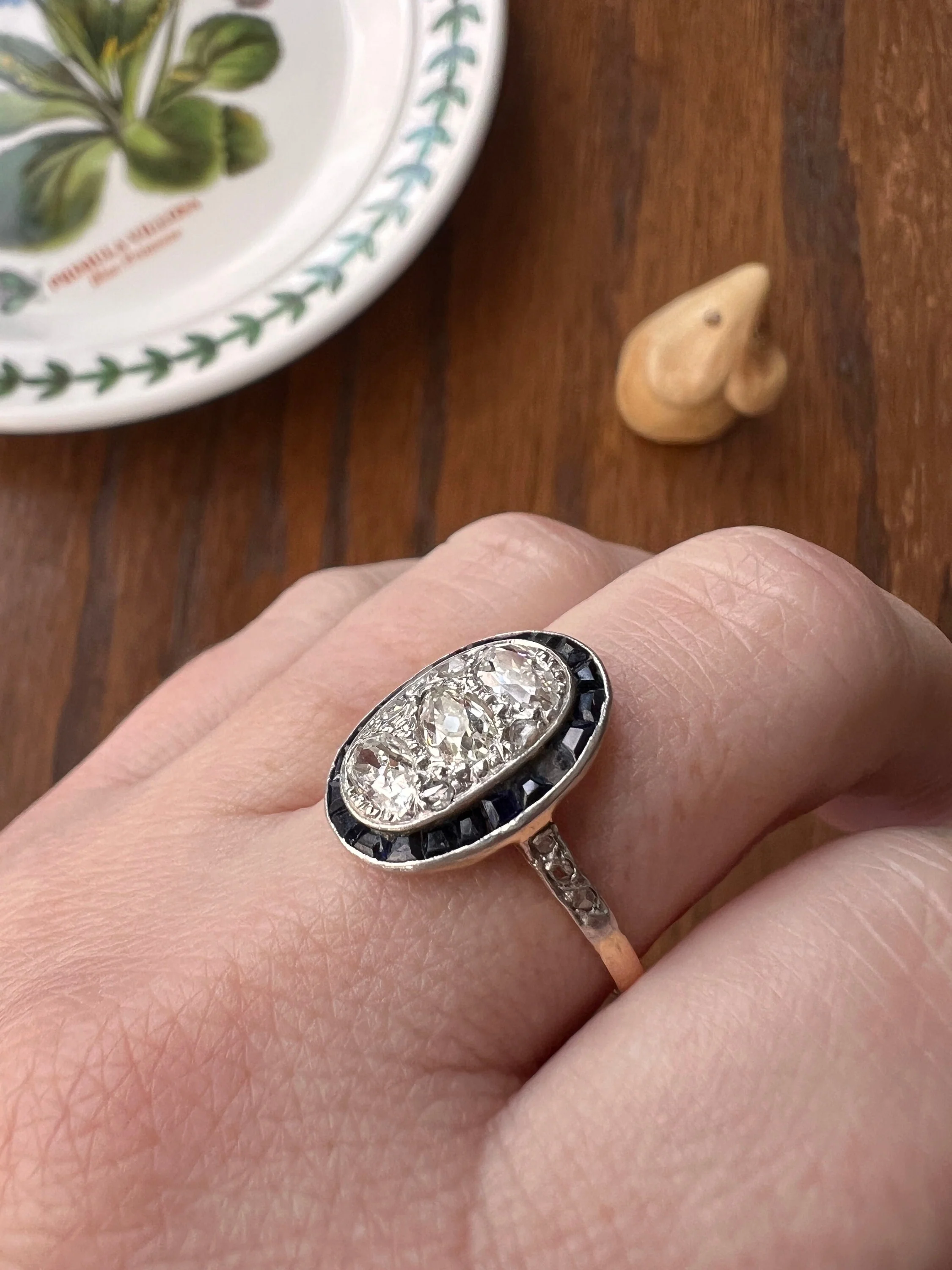 PEAR 1 Carat Old Mine Cut Diamond HALO Ring French Antique 18k Gold Edwardian Carre Square Cut SAPPHIRE Halo - Image 4