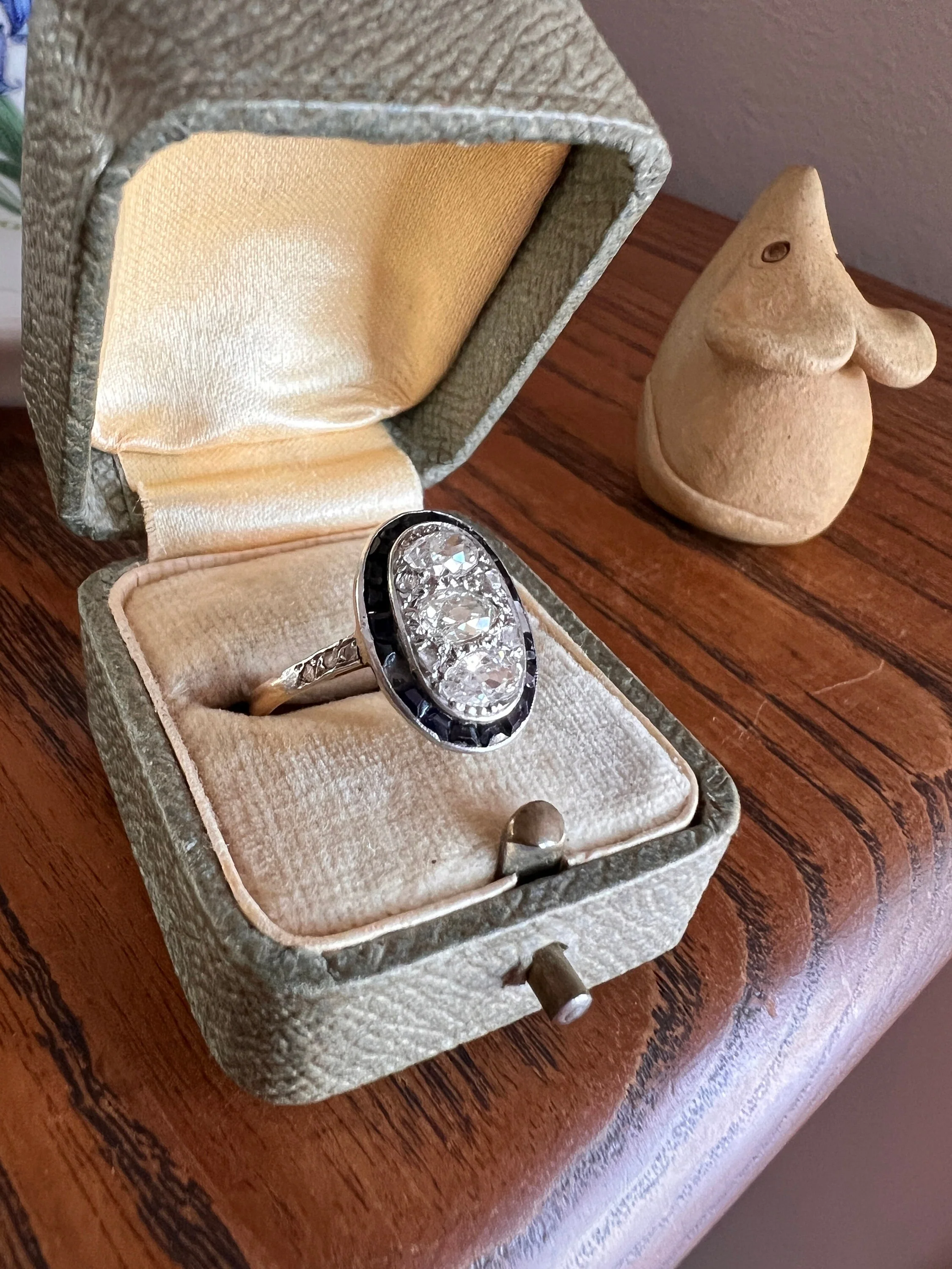 PEAR 1 Carat Old Mine Cut Diamond HALO Ring French Antique 18k Gold Edwardian Carre Square Cut SAPPHIRE Halo - Image 6