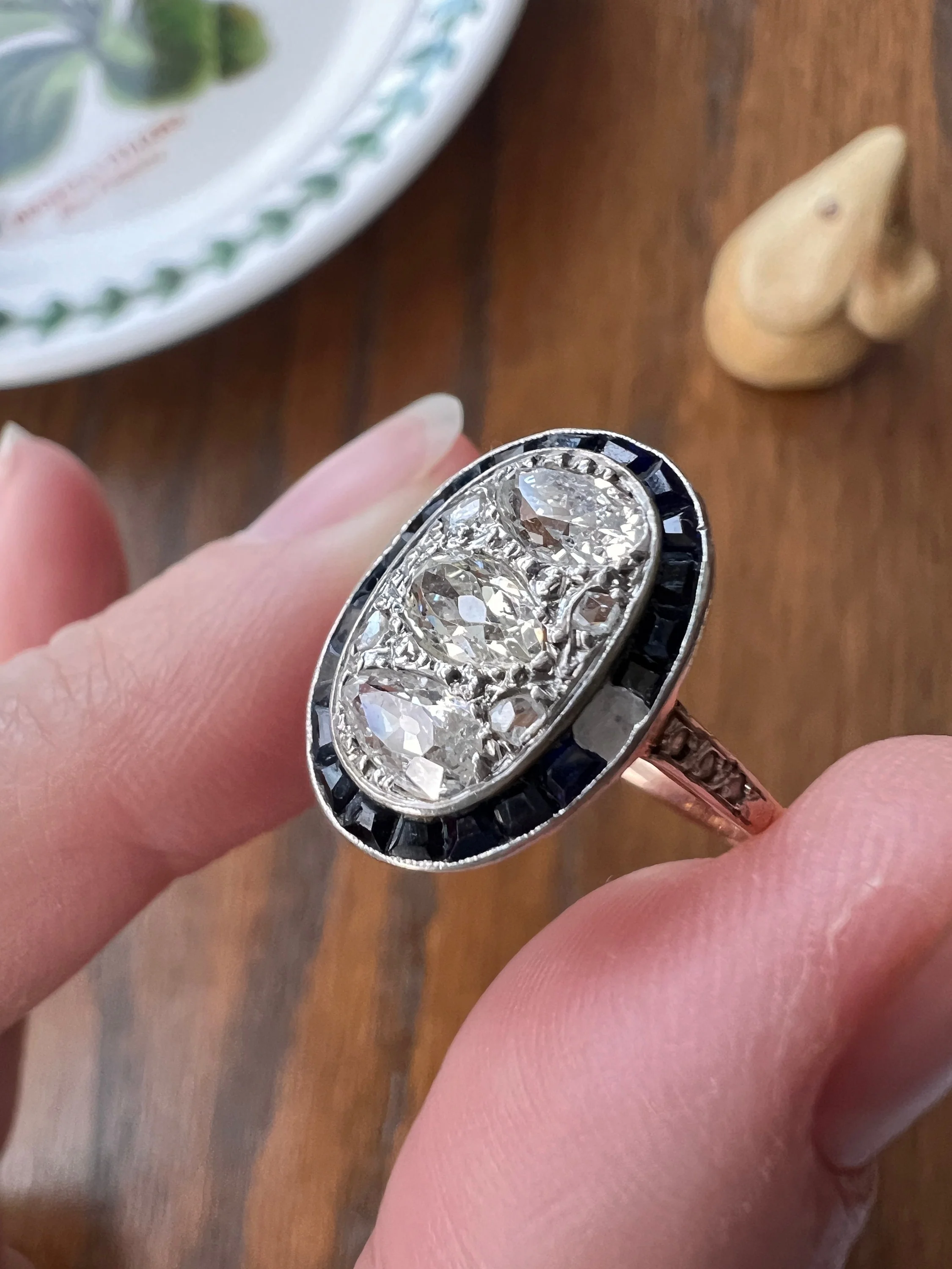PEAR 1 Carat Old Mine Cut Diamond HALO Ring French Antique 18k Gold Edwardian Carre Square Cut SAPPHIRE Halo - Image 9