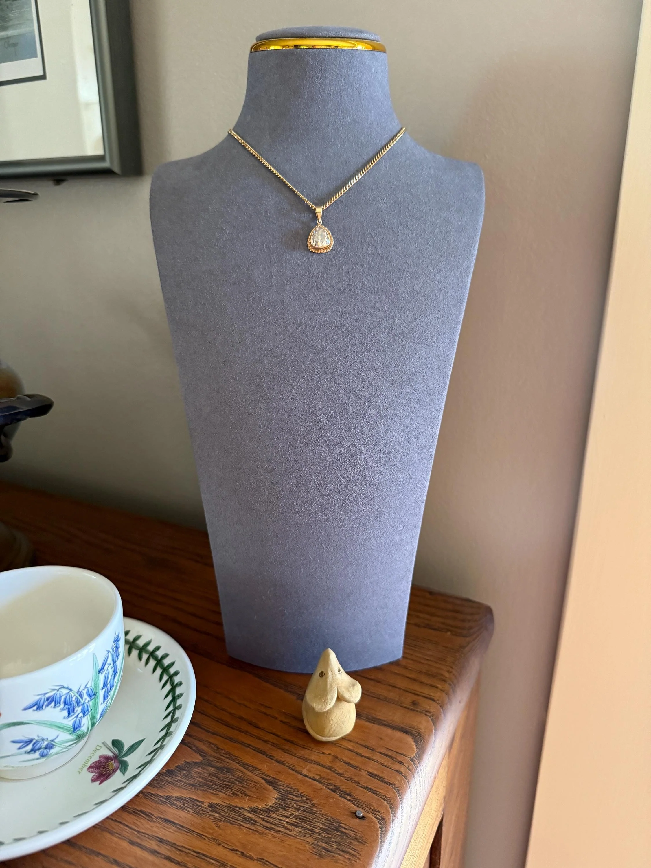 PEAR Antique Natural Old Mine Cut DIAMOND 2 Carats Chubby Pendant 14k Gold Bezel Set Retro Vintage Rope Detail Teardrop Dangle - Image 14