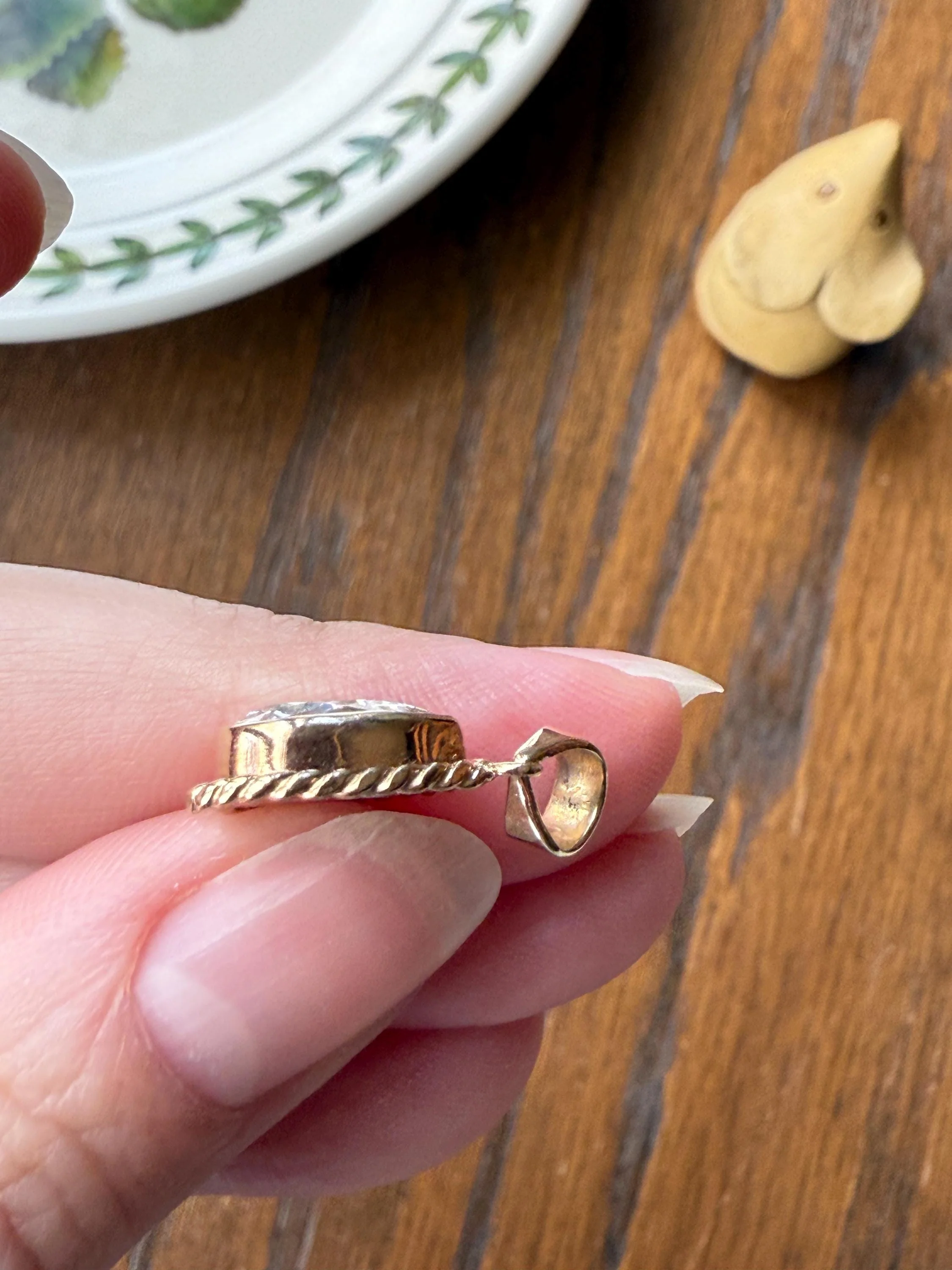 PEAR Antique Natural Old Mine Cut DIAMOND 2 Carats Chubby Pendant 14k Gold Bezel Set Retro Vintage Rope Detail Teardrop Dangle - Image 19