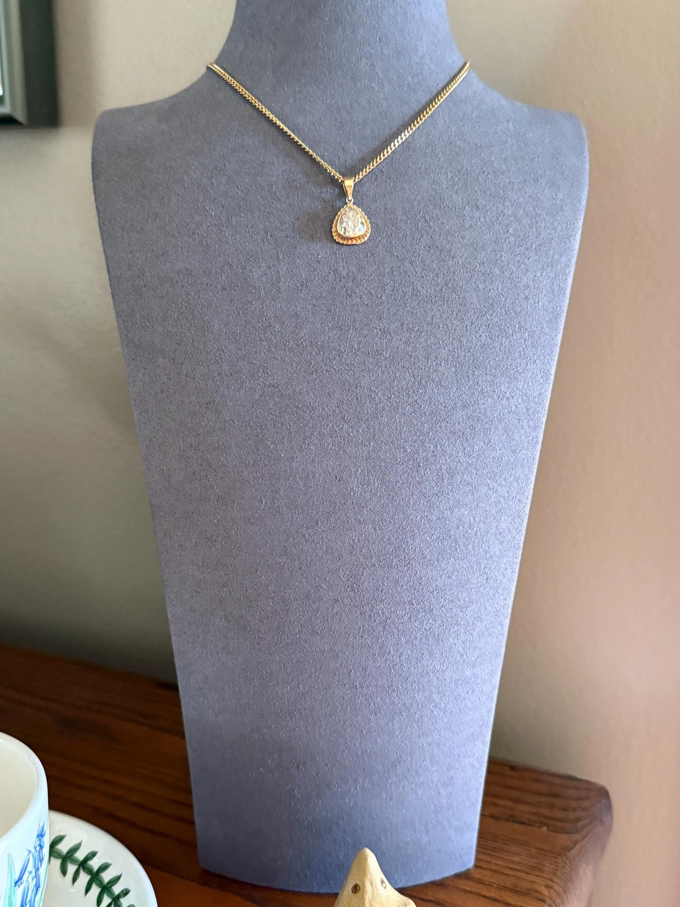 PEAR Antique Natural Old Mine Cut DIAMOND 2 Carats Chubby Pendant 14k Gold Bezel Set Retro Vintage Rope Detail Teardrop Dangle - Image 4