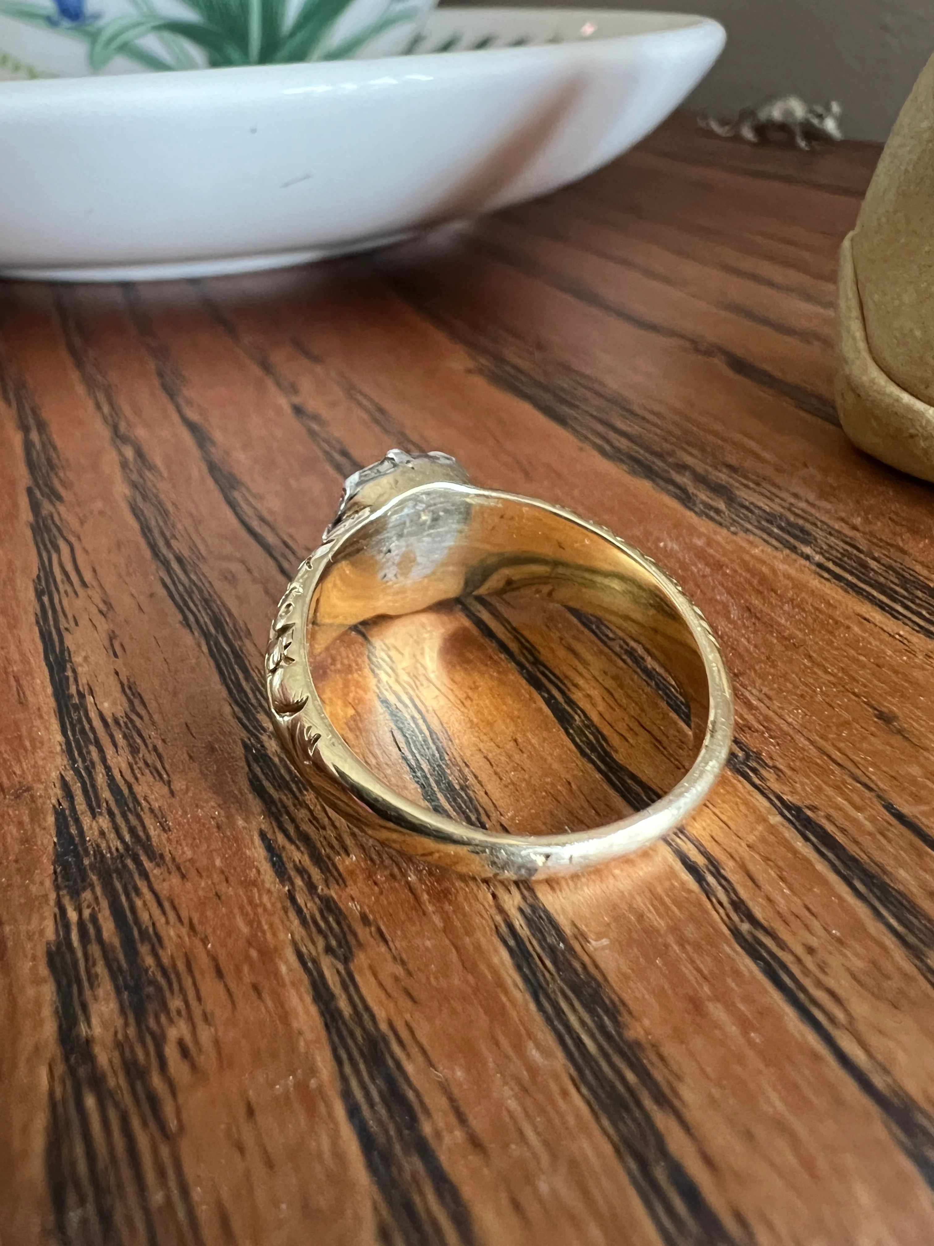 PEAR Eye Clean Domed 1.2 + Carat Rose Cut DIAMOND Floral Embossed Georgian ANTIQUE Ring 14k Gold Silver Collet Band Stacker Solitaire - Image 14