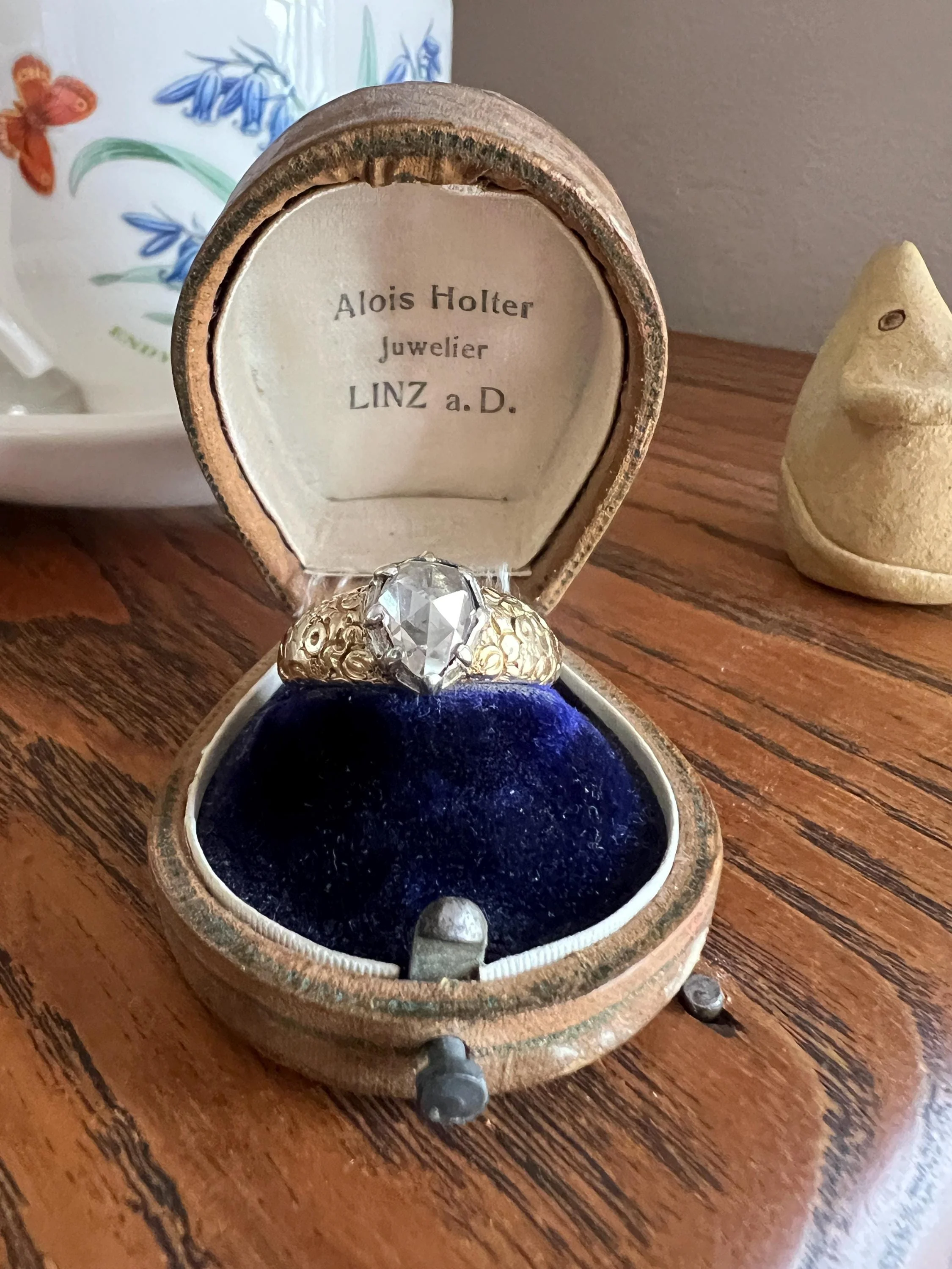 PEAR Eye Clean Domed 1.2 + Carat Rose Cut DIAMOND Floral Embossed Georgian ANTIQUE Ring 14k Gold Silver Collet Band Stacker Solitaire - Image 2