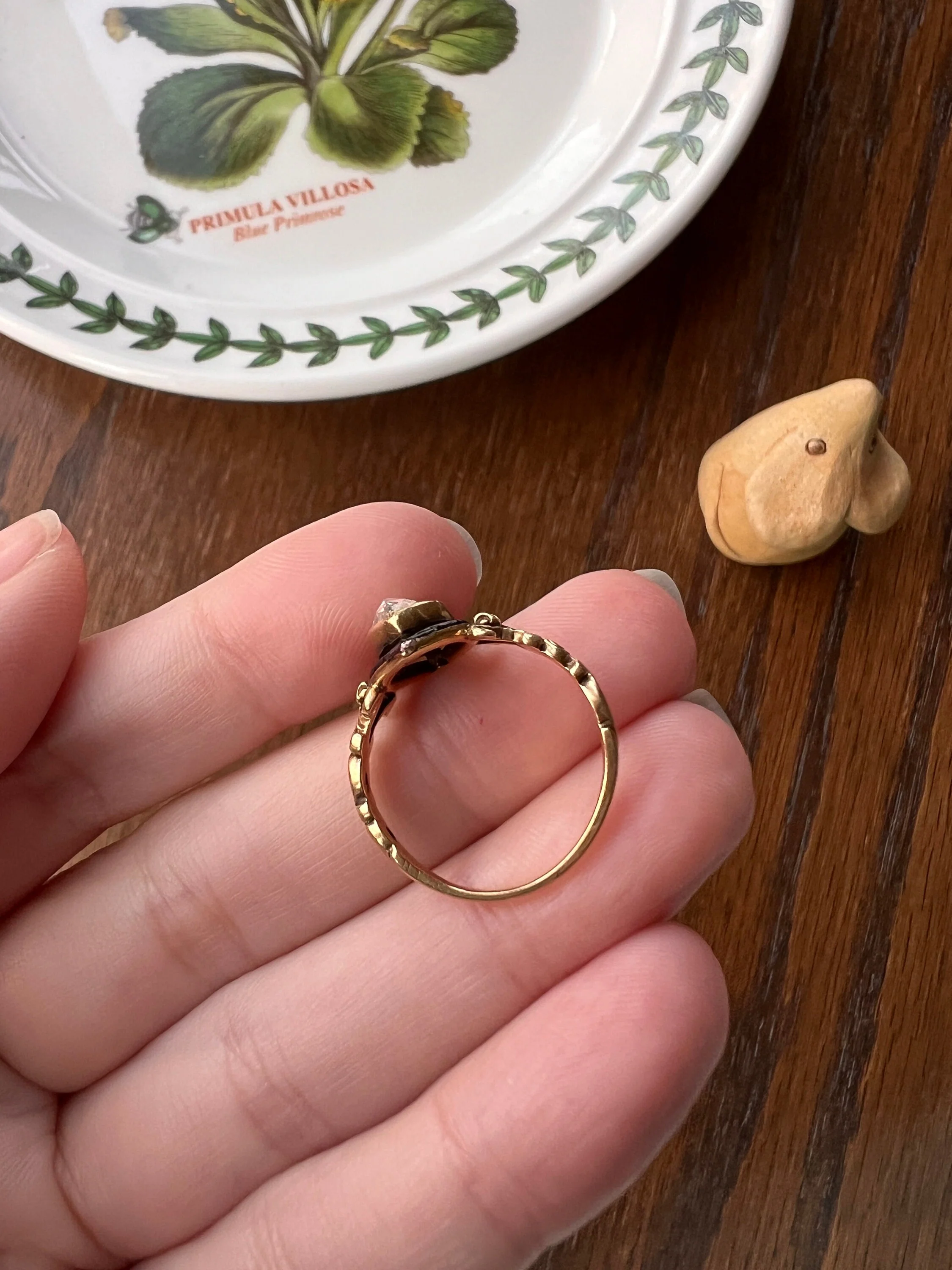 PEAR Rose Cut DIAMOND Teardrop Three Stone Black Enamel French Antique Ring 18k Gold - Image 10