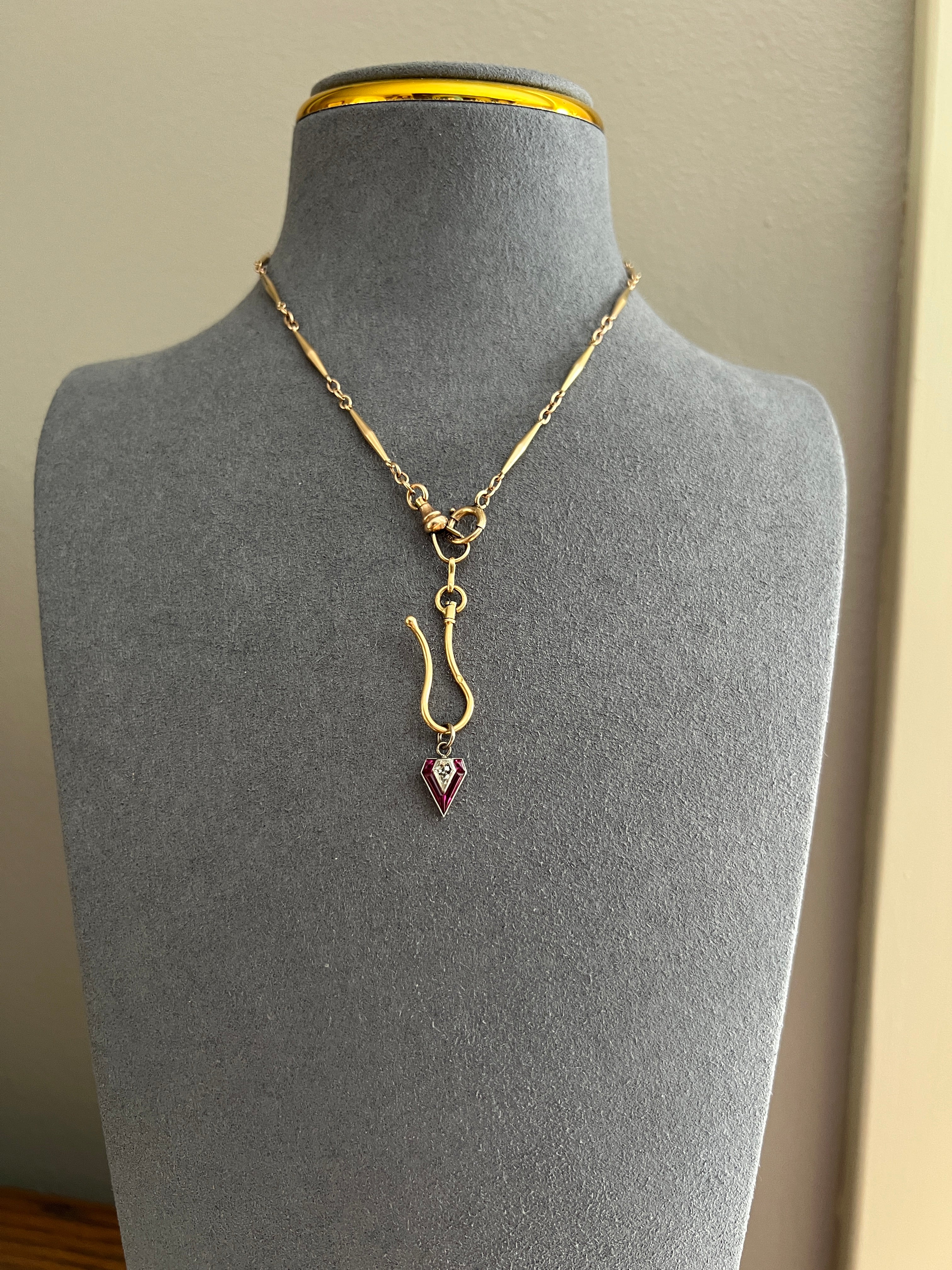 PENTAGON Antique RARE 5 Sided Shield Kite Lozenge Old Cut DIAMOND 18k White Gold Eye Clean Pendant Art Deco Pink Ruby Halo One of Kind Gift Charm - Image 14