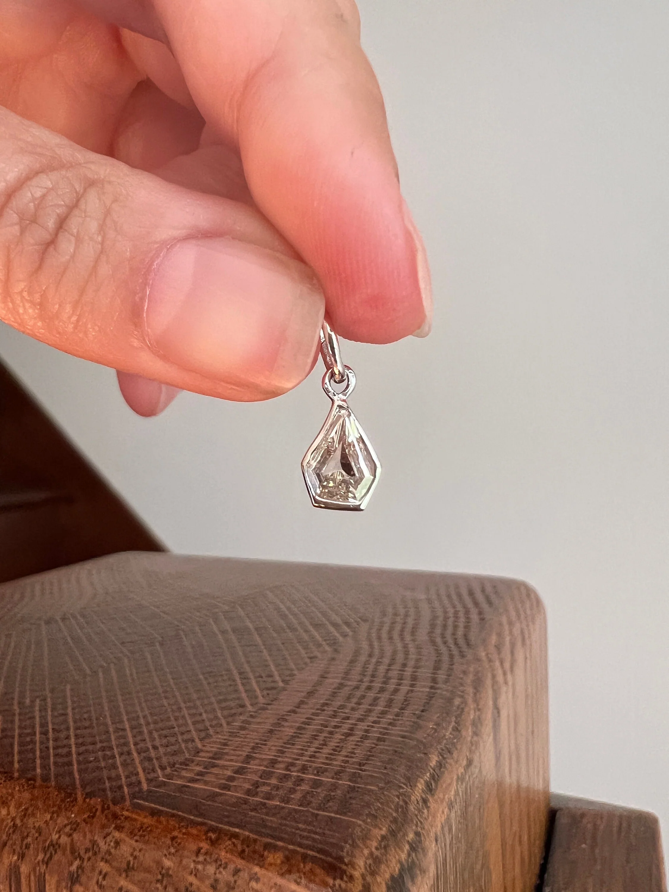 PENTAGON Awesome Rare Vintage 5 Sided DIAMOND 18k White GOLD Pendant Warm Pale Champagne - Image 2
