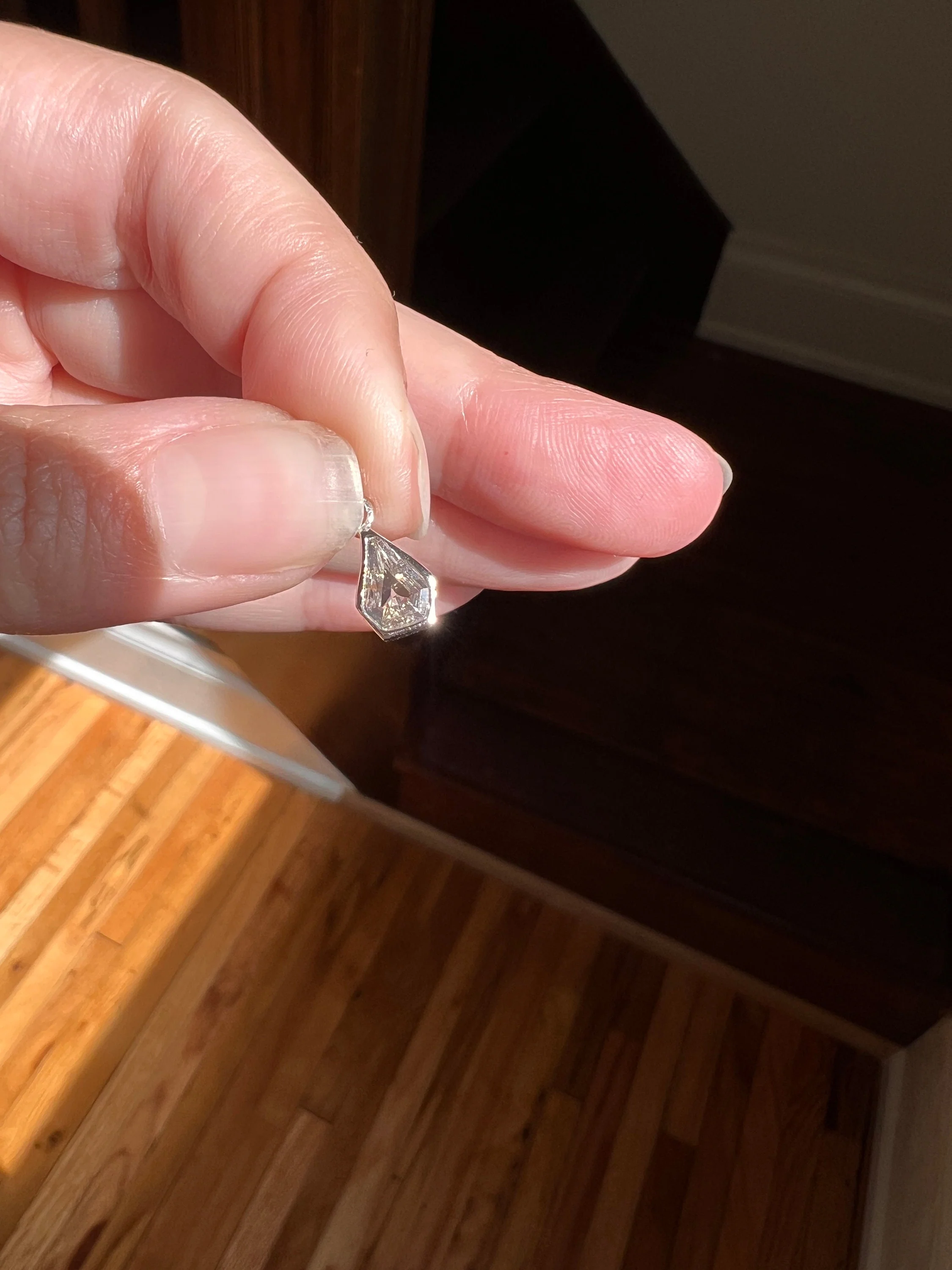 PENTAGON Awesome Rare Vintage 5 Sided DIAMOND 18k White GOLD Pendant Warm Pale Champagne - Image 7