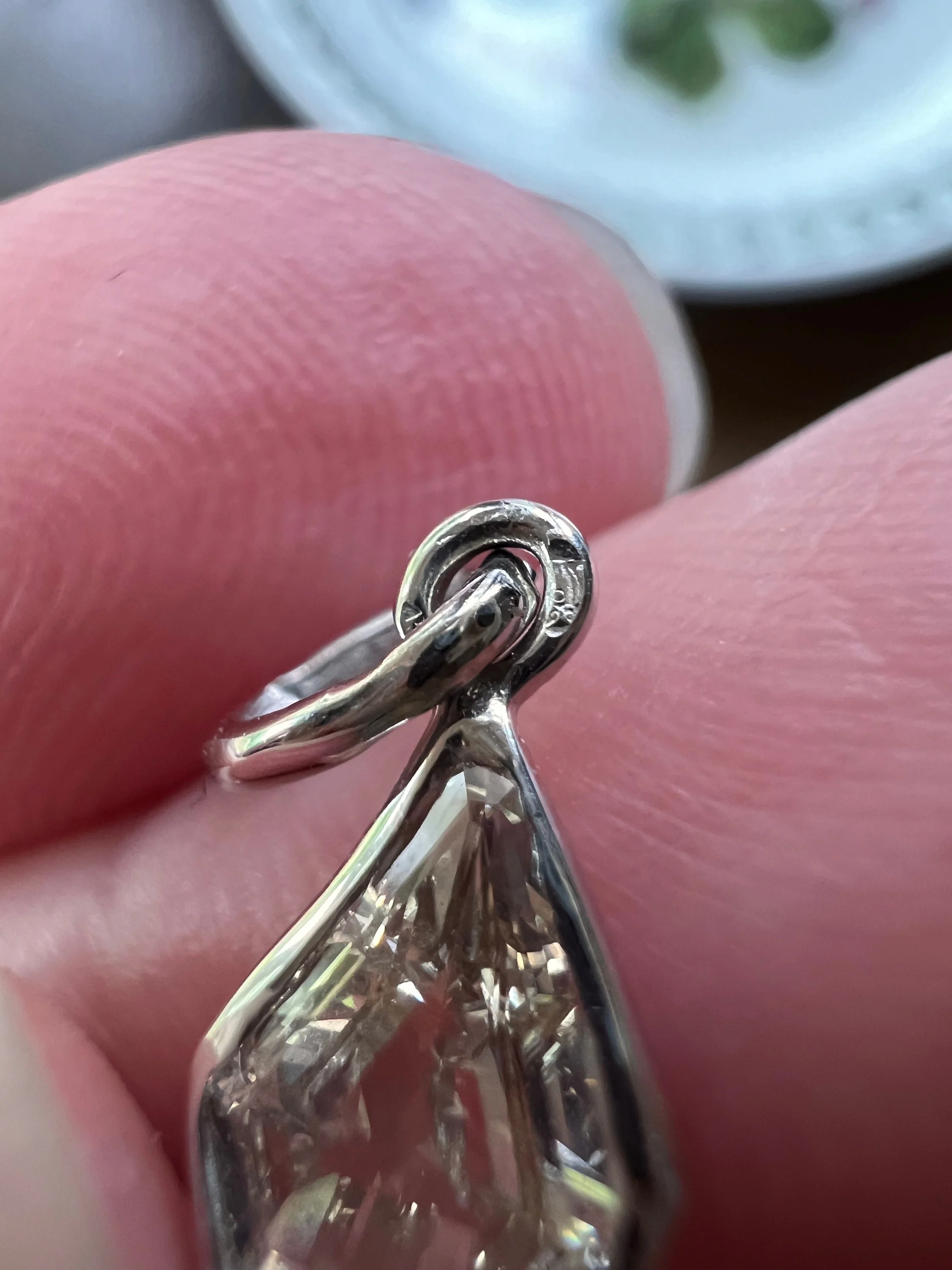 PENTAGON Awesome Rare Vintage 5 Sided DIAMOND 18k White GOLD Pendant Warm Pale Champagne - Image 9