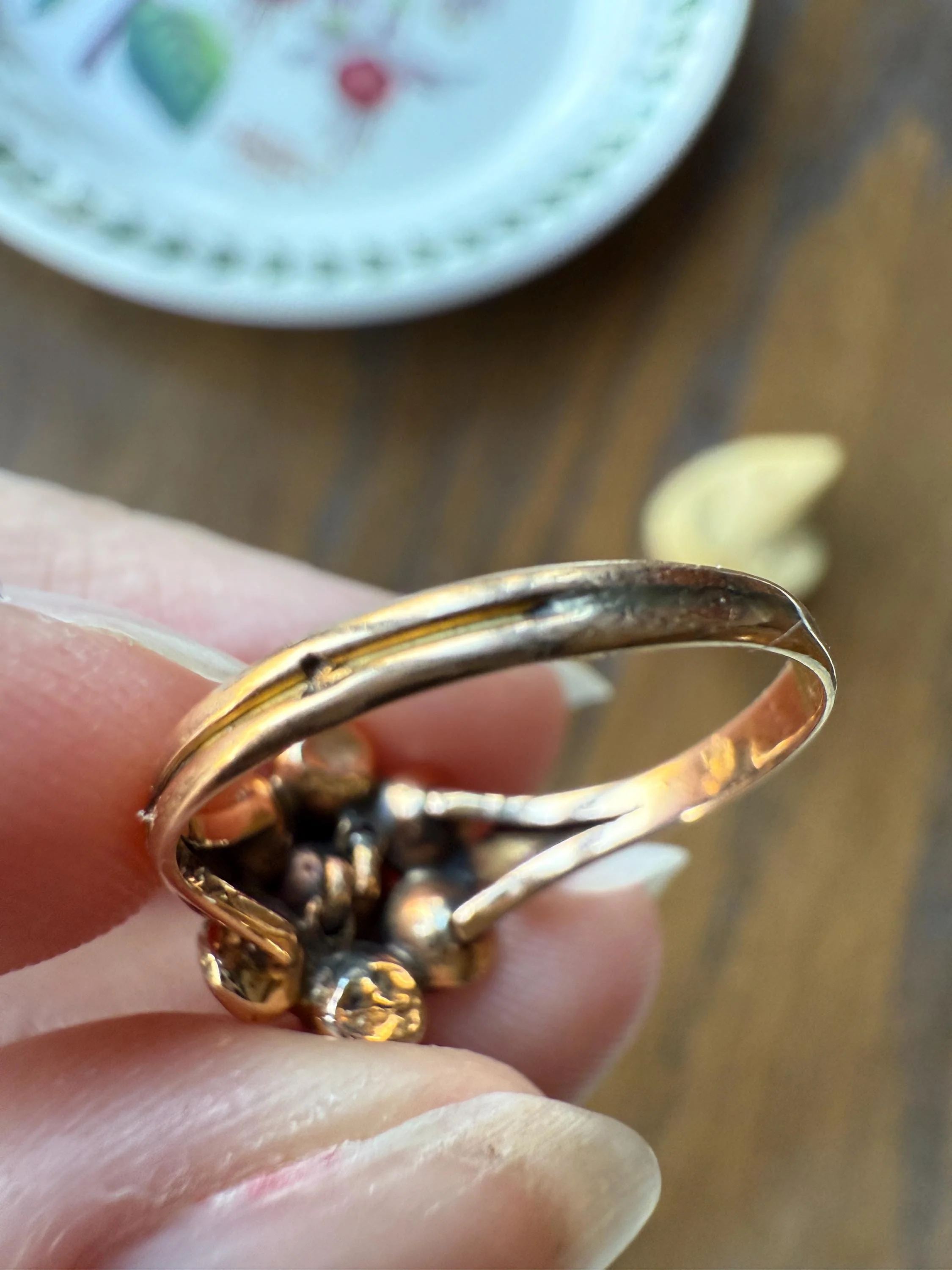 Perpignan GARNET Almandine Cluster Ring French VICTORIAN Era Hallmark 18k Gold Floral Daisy Glowing Purple Pink - Image 18