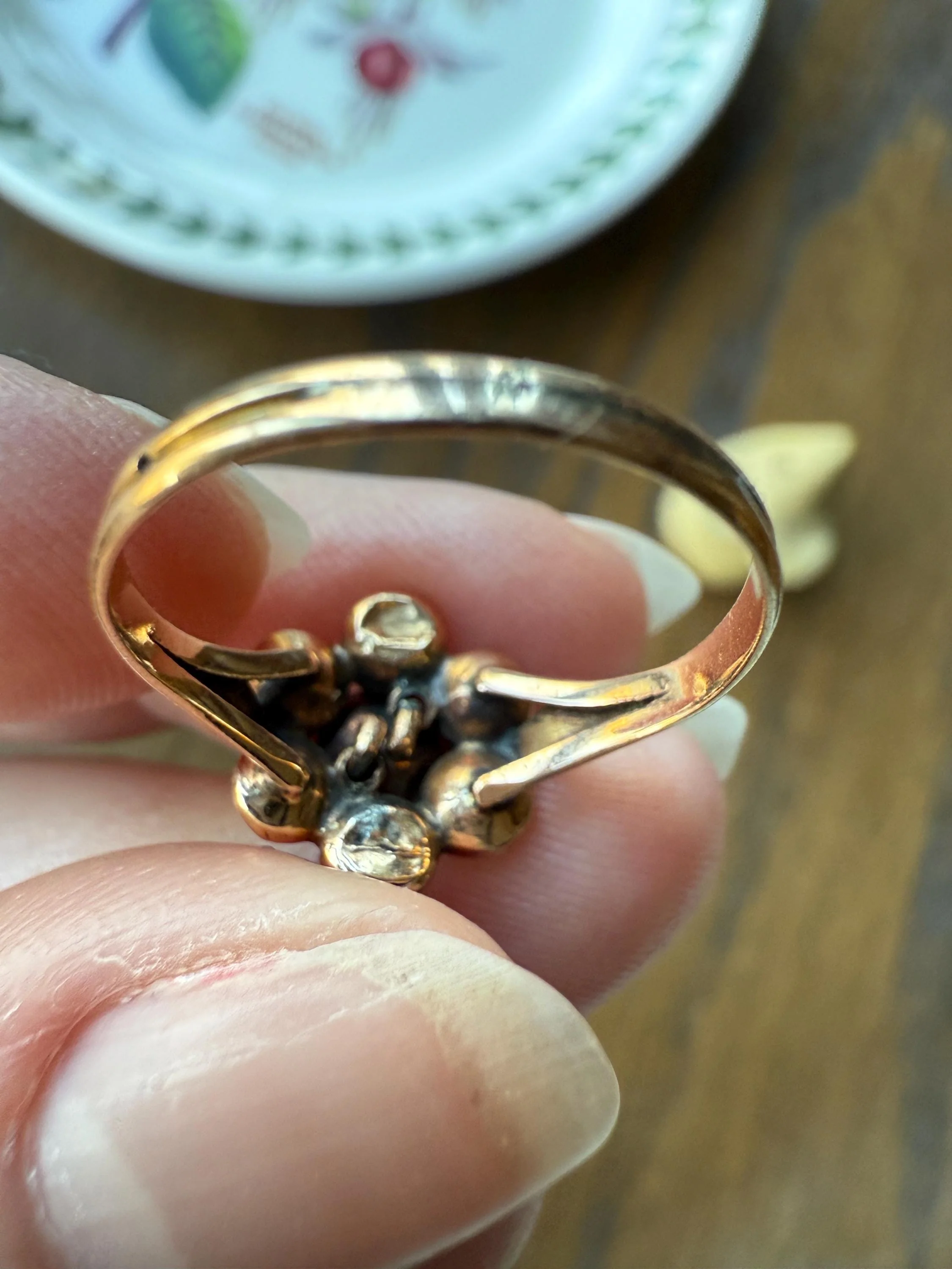 Perpignan GARNET Almandine Cluster Ring French VICTORIAN Era Hallmark 18k Gold Floral Daisy Glowing Purple Pink - Image 19