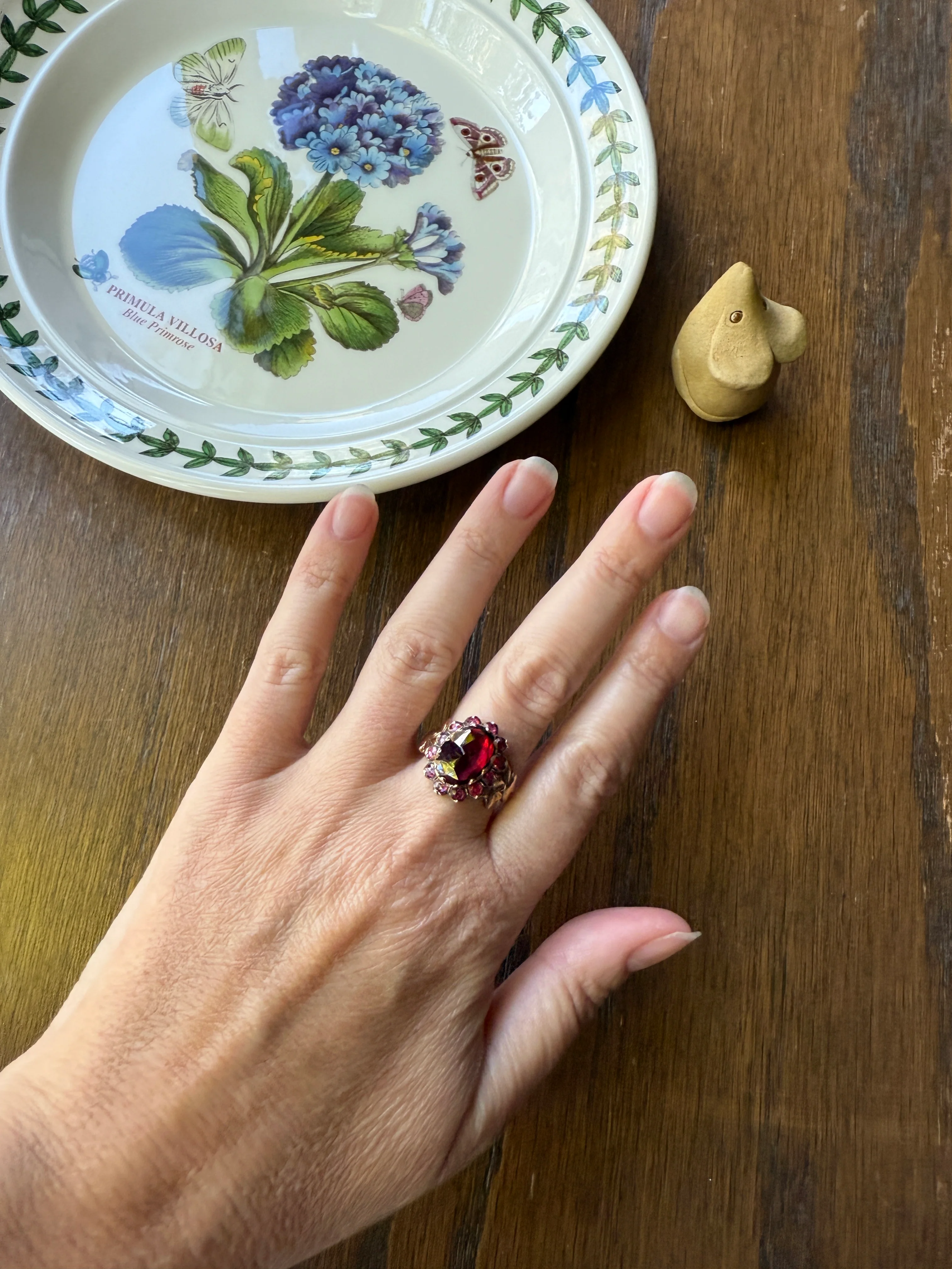 Antique Perpignan GARNET Oval Almandine Cluster Ring French VICTORIAN Era 18k Gold Vine Leaf - Image 13