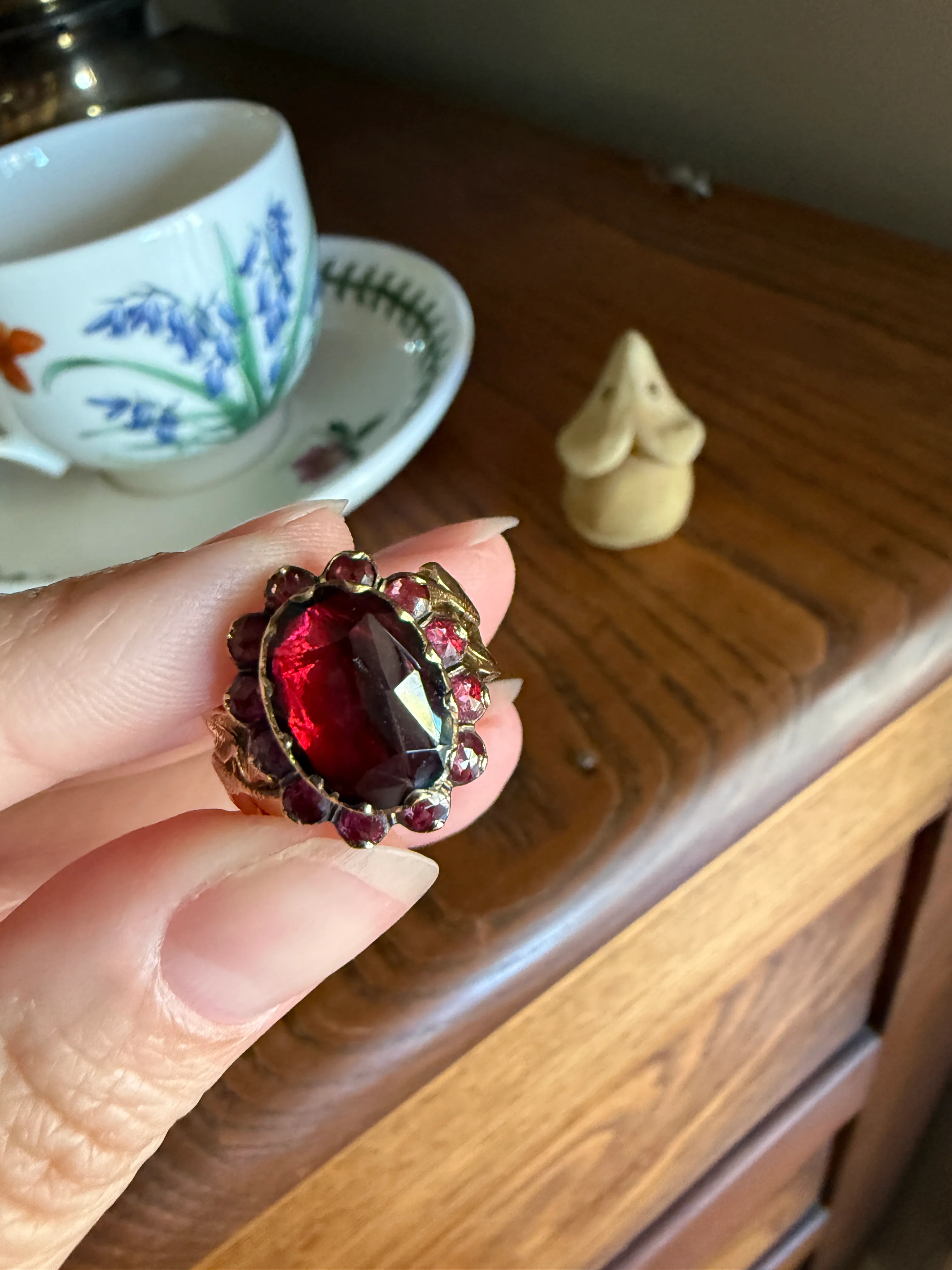 Antique Perpignan GARNET Oval Almandine Cluster Ring French VICTORIAN Era 18k Gold Vine Leaf - Image 14