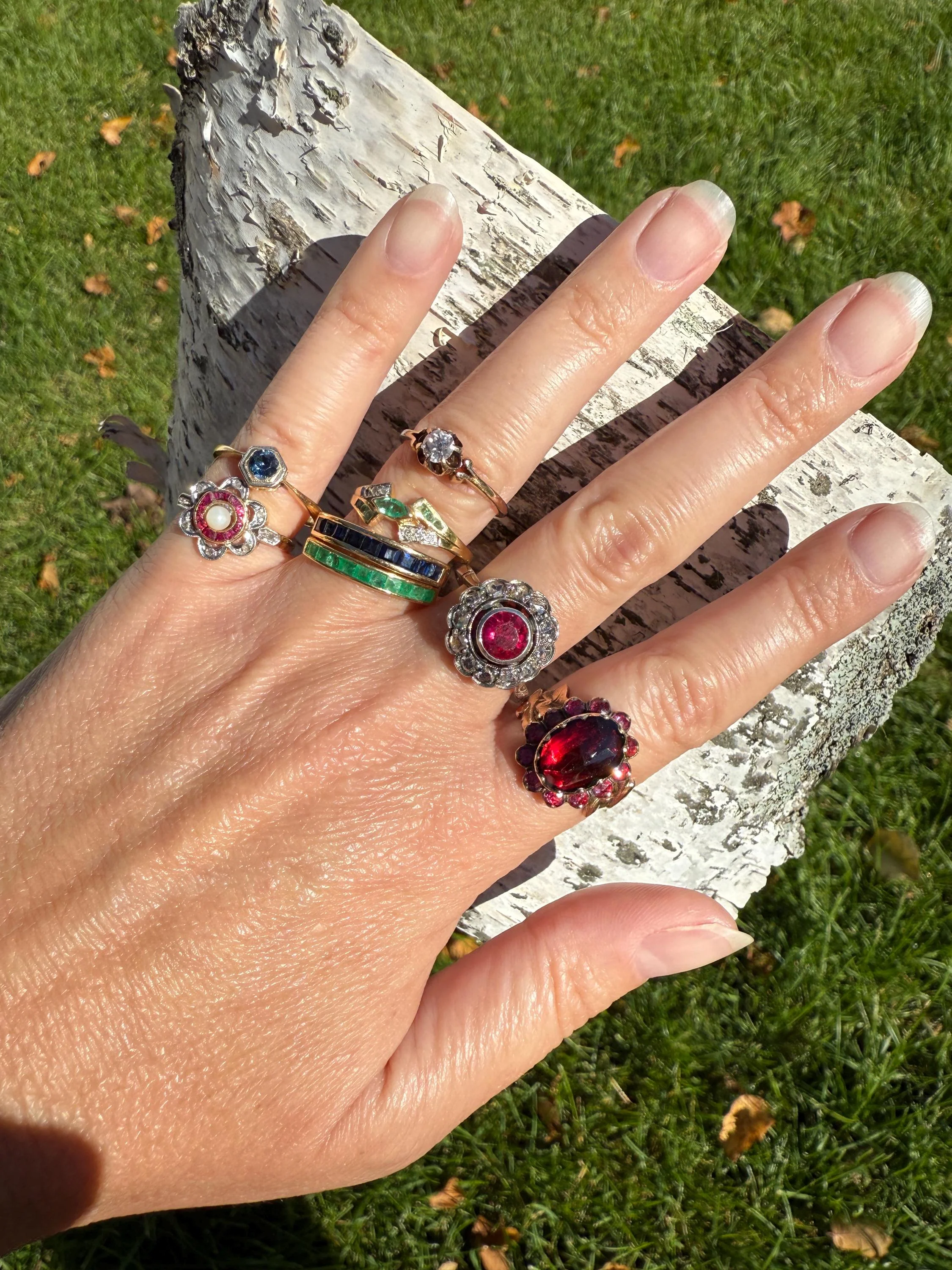 Antique Perpignan GARNET Oval Almandine Cluster Ring French VICTORIAN Era 18k Gold Vine Leaf - Image 9