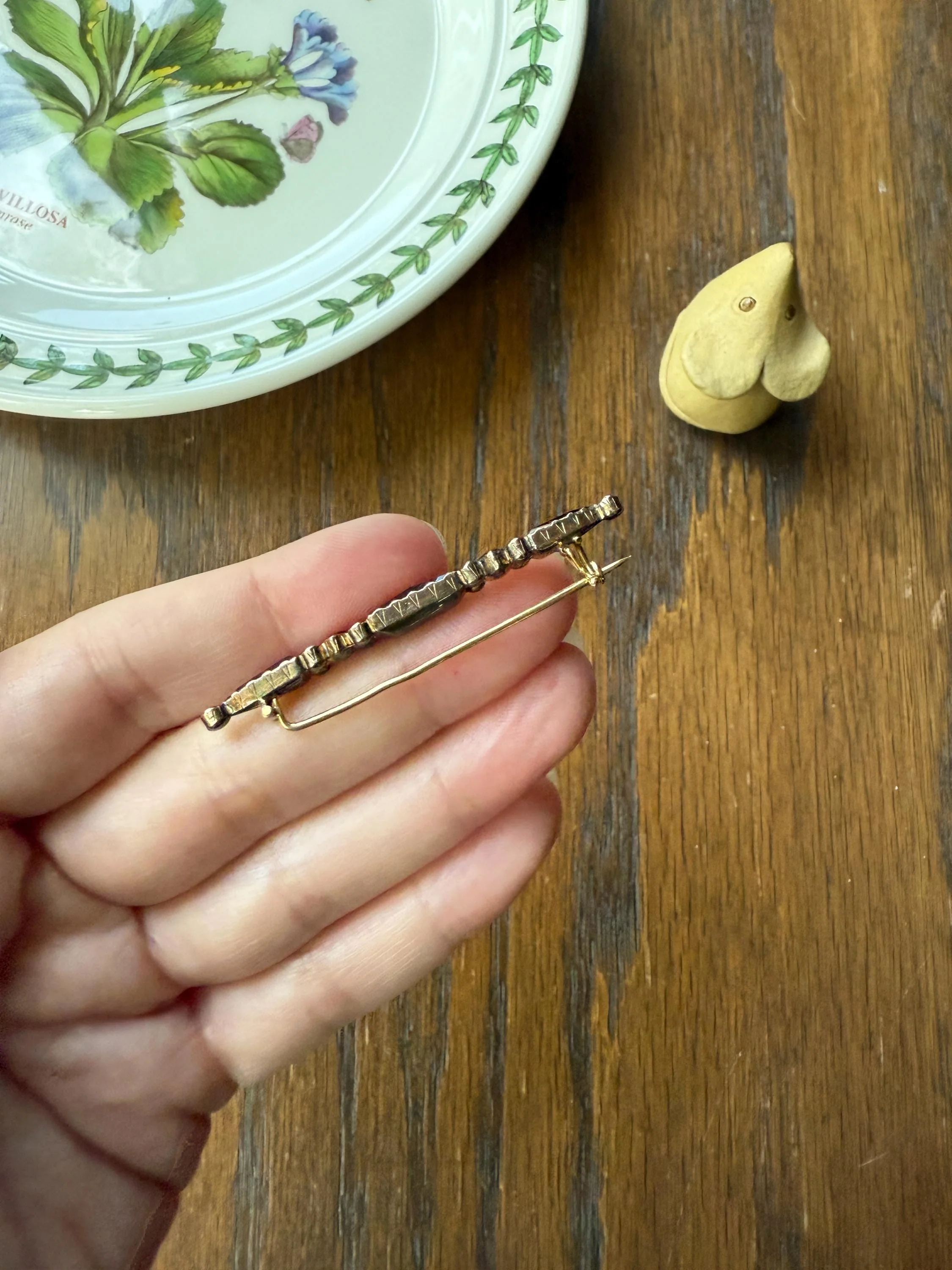 PERPIGNAN Garnet Purple Pink Bar Line Brooch for Pendant Conversion French Antique Victorian 18k Gold Extender Connector Triangle Cut - Image 10