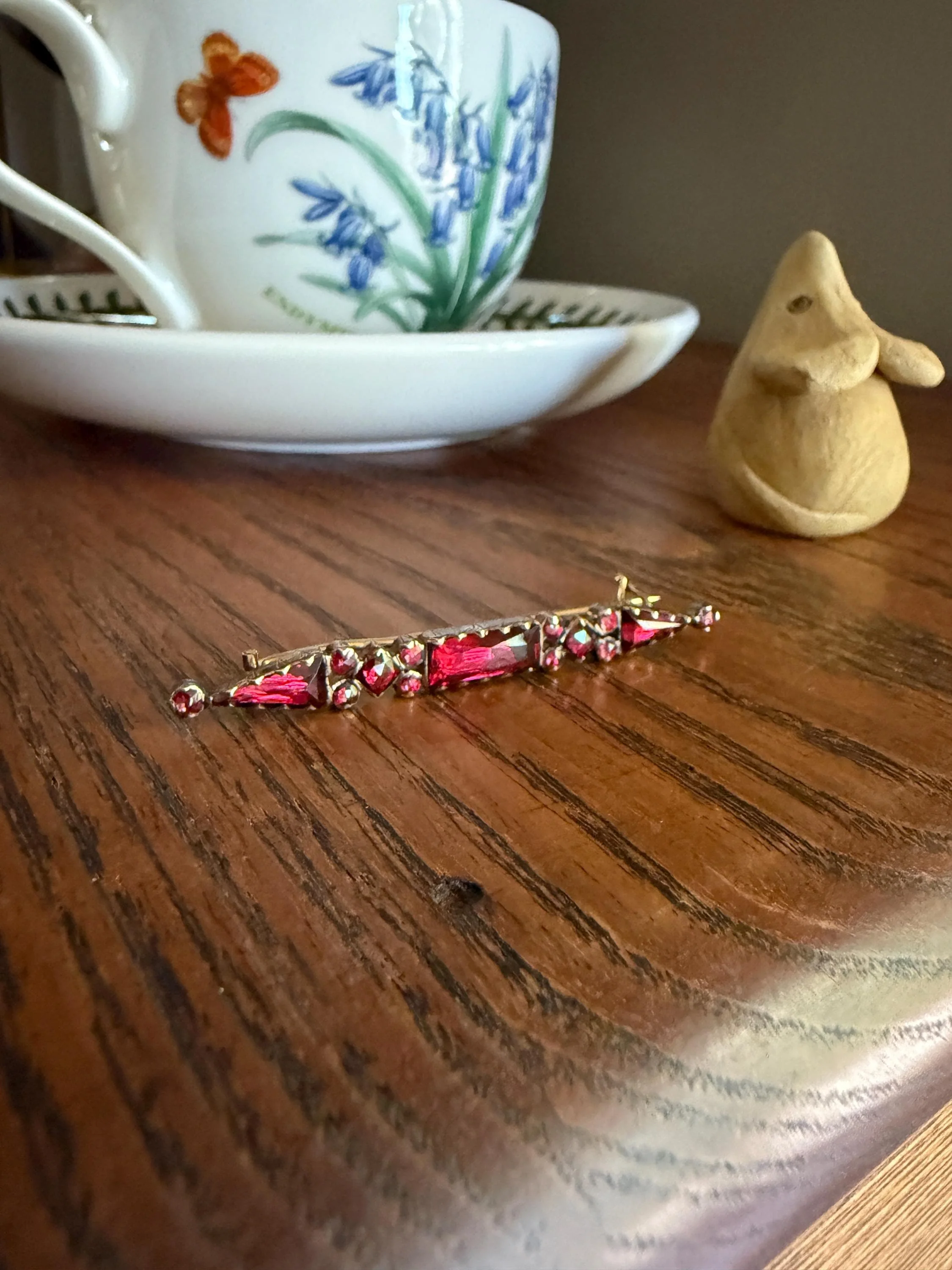 PERPIGNAN Garnet Purple Pink Bar Line Brooch for Pendant Conversion French Antique Victorian 18k Gold Extender Connector Triangle Cut - Image 11