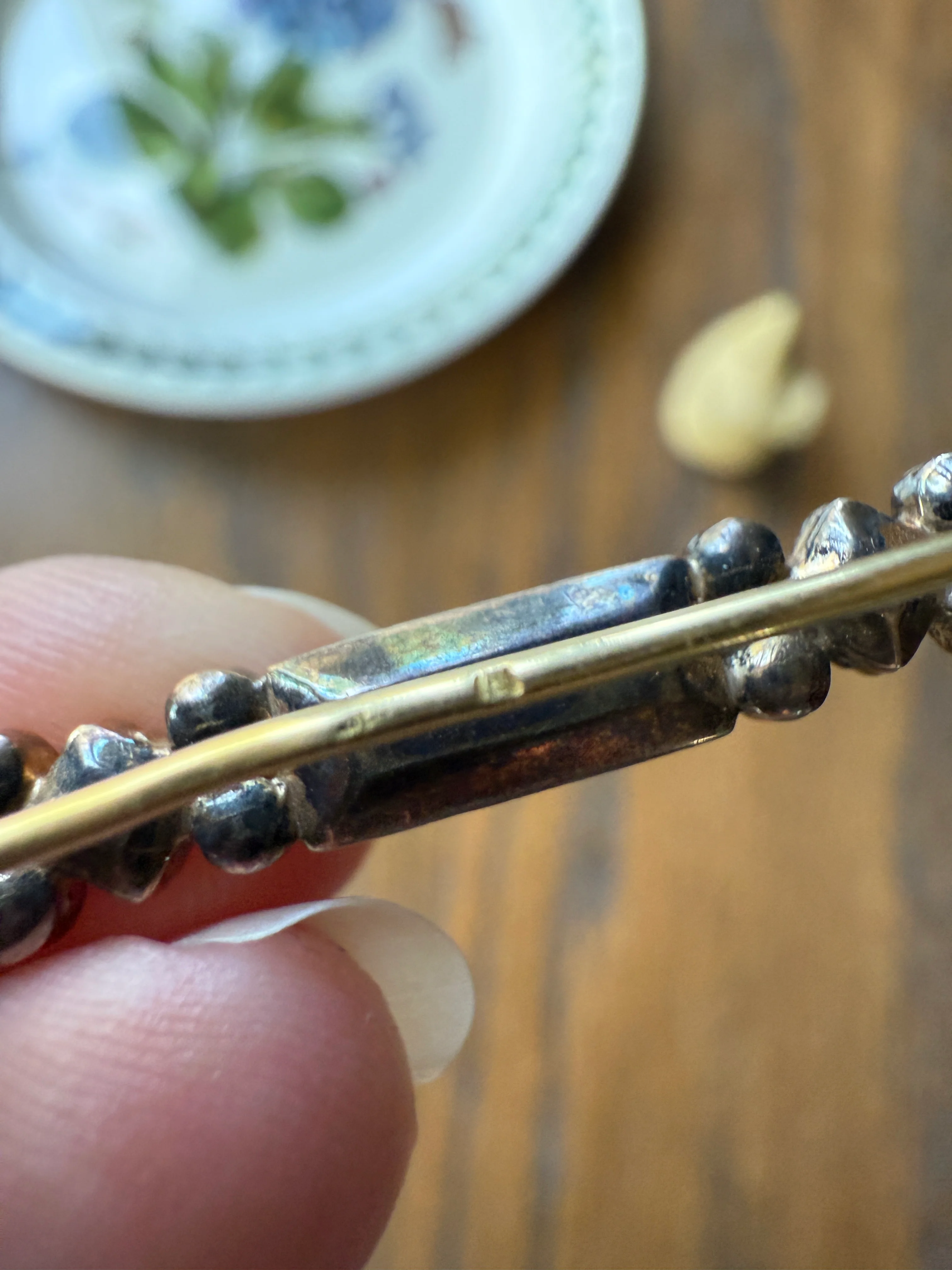 PERPIGNAN Garnet Purple Pink Bar Line Brooch for Pendant Conversion French Antique Victorian 18k Gold Extender Connector Triangle Cut - Image 14