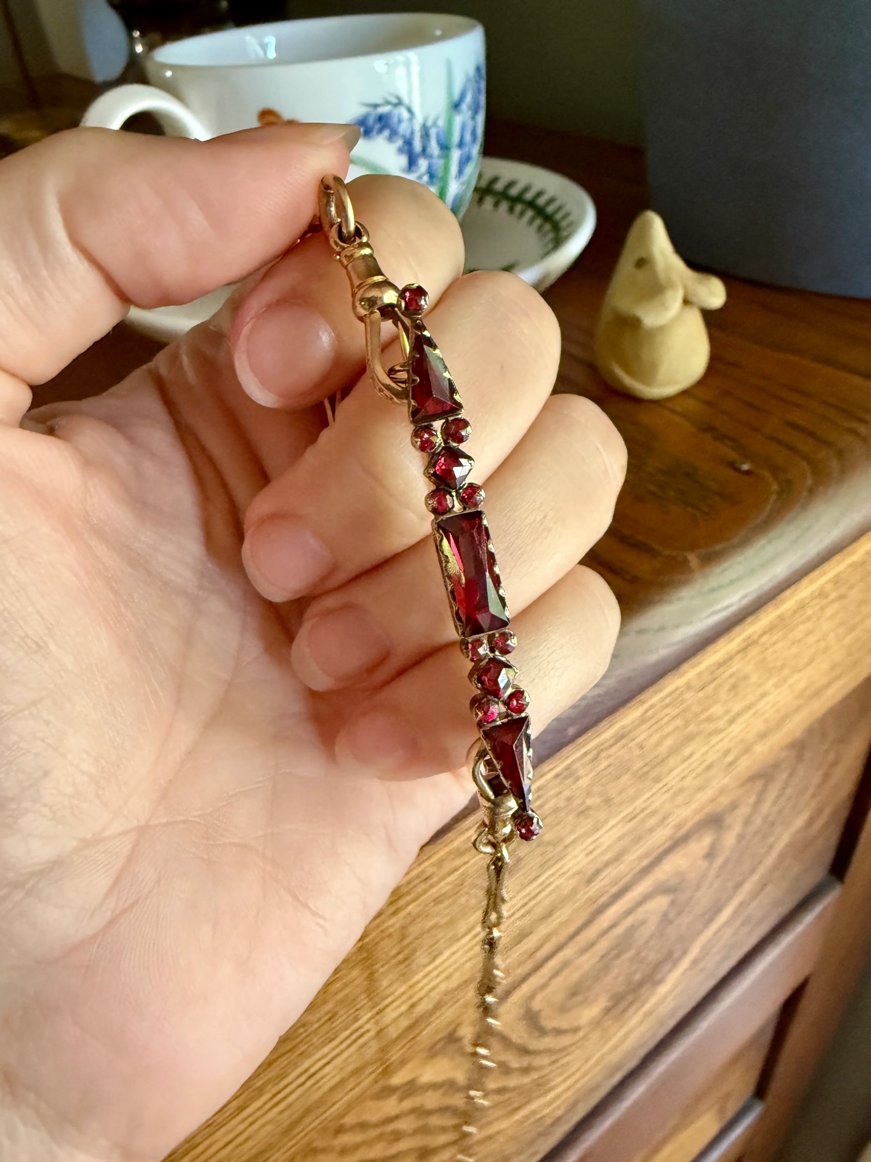 PERPIGNAN Garnet Purple Pink Bar Line Brooch for Pendant Conversion French Antique Victorian 18k Gold Extender Connector Triangle Cut - Image 15