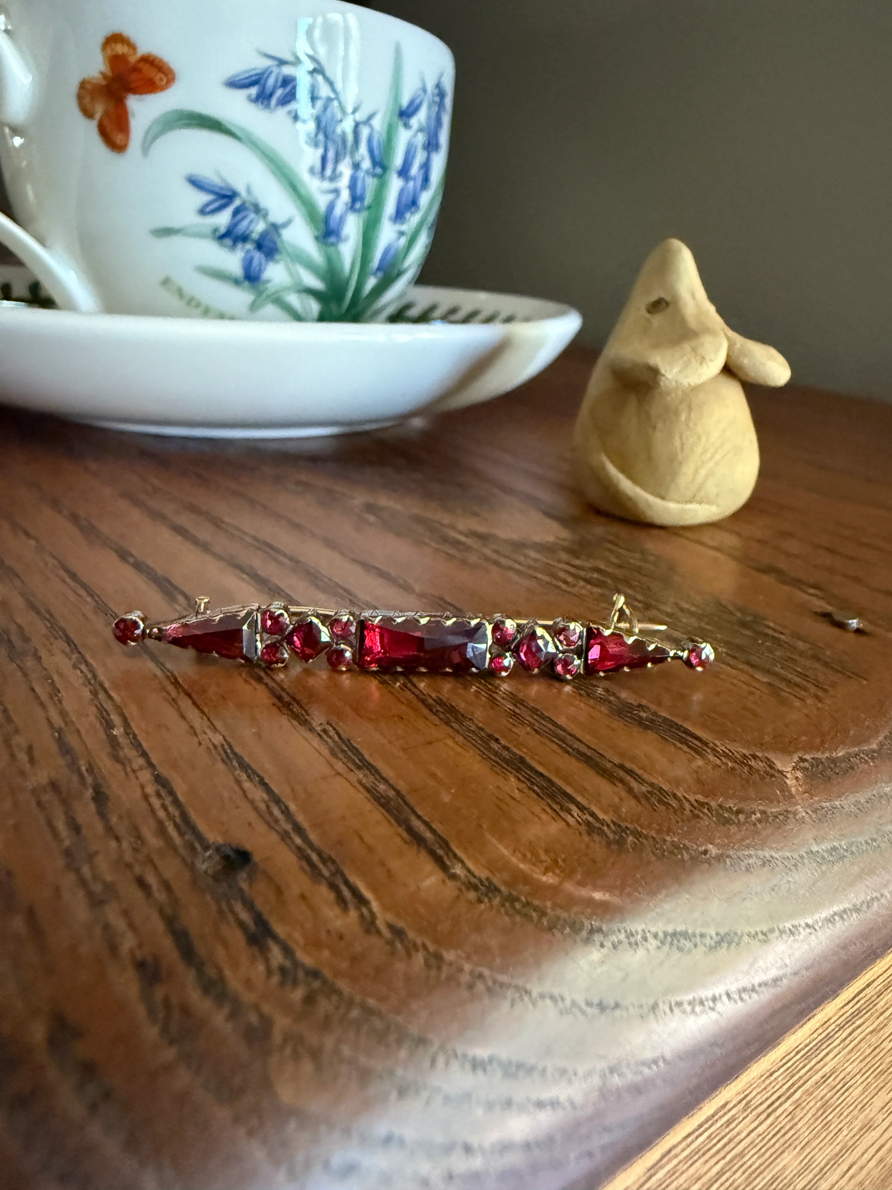 PERPIGNAN Garnet Purple Pink Bar Line Brooch for Pendant Conversion French Antique Victorian 18k Gold Extender Connector Triangle Cut - Image 18