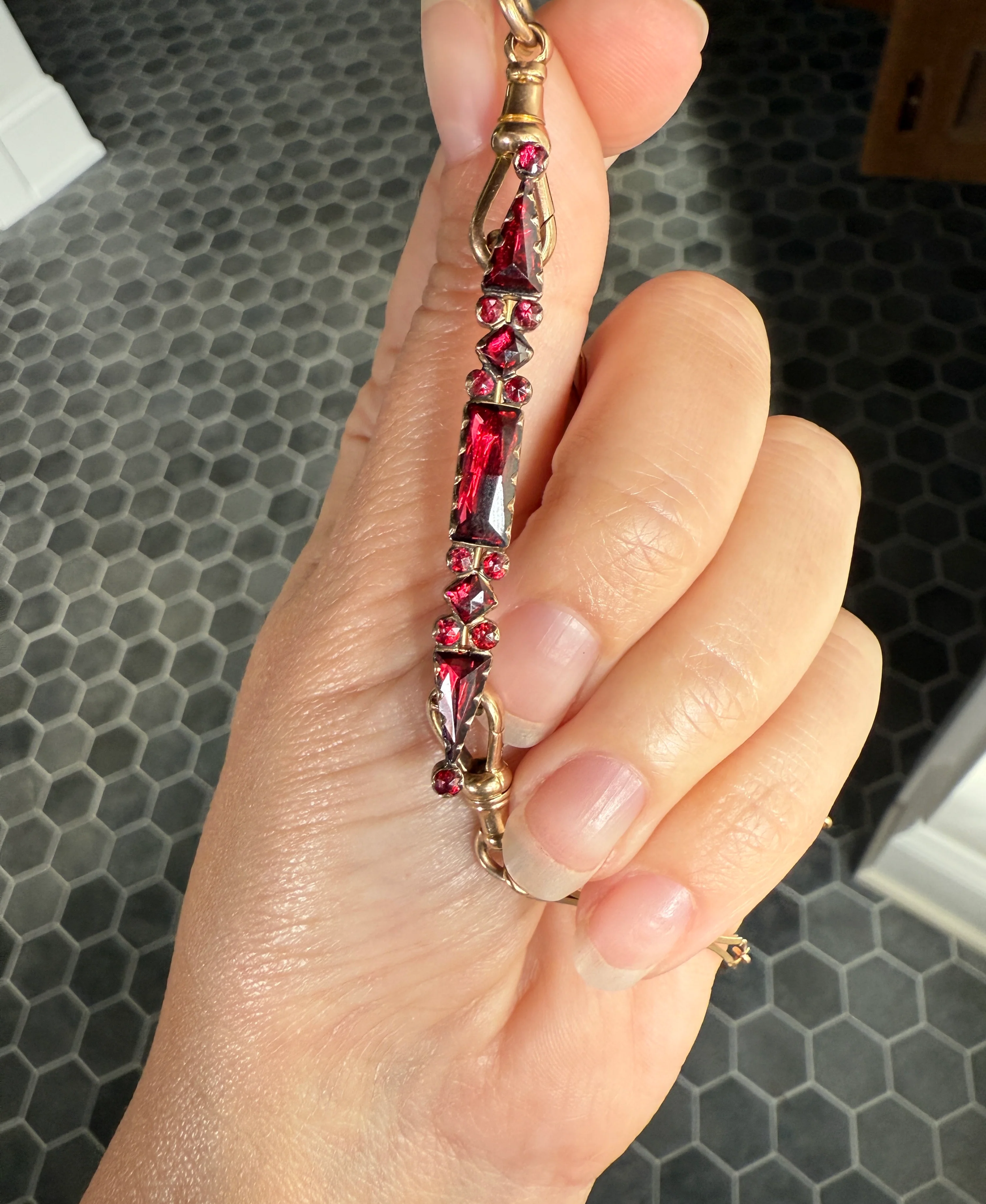 PERPIGNAN Garnet Purple Pink Bar Line Brooch for Pendant Conversion French Antique Victorian 18k Gold Extender Connector Triangle Cut - Image 20