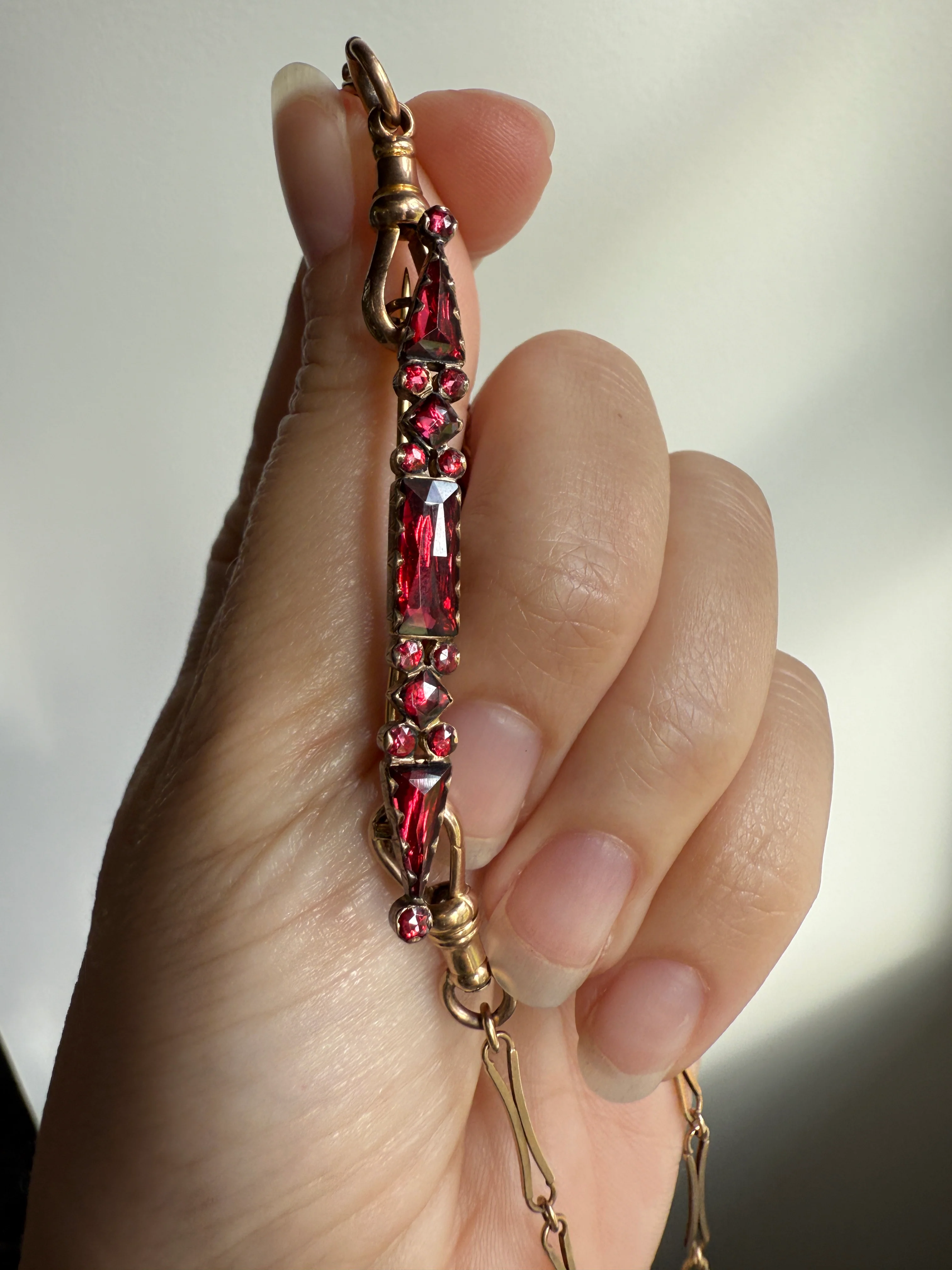 PERPIGNAN Garnet Purple Pink Bar Line Brooch for Pendant Conversion French Antique Victorian 18k Gold Extender Connector Triangle Cut - Image 21