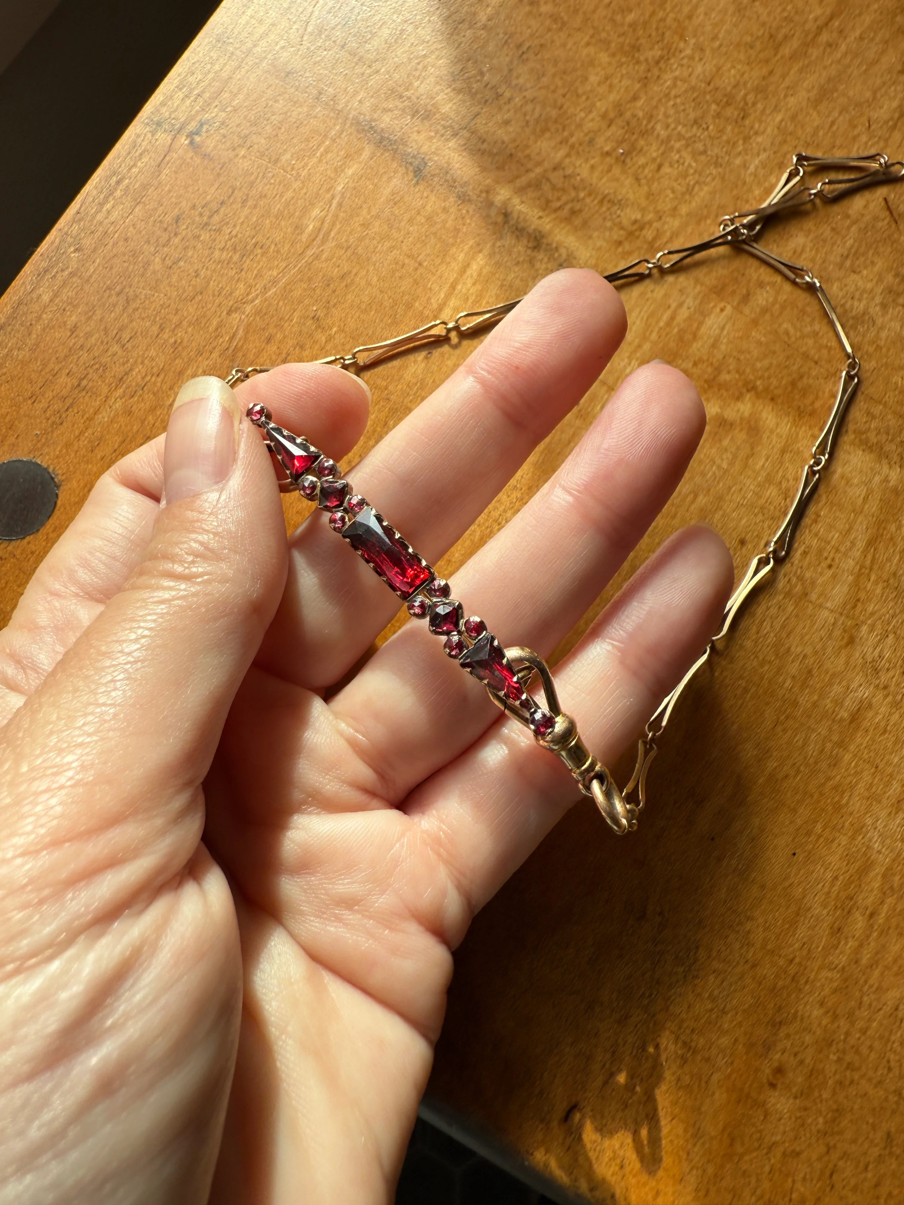PERPIGNAN Garnet Purple Pink Bar Line Brooch for Pendant Conversion French Antique Victorian 18k Gold Extender Connector Triangle Cut - Image 23