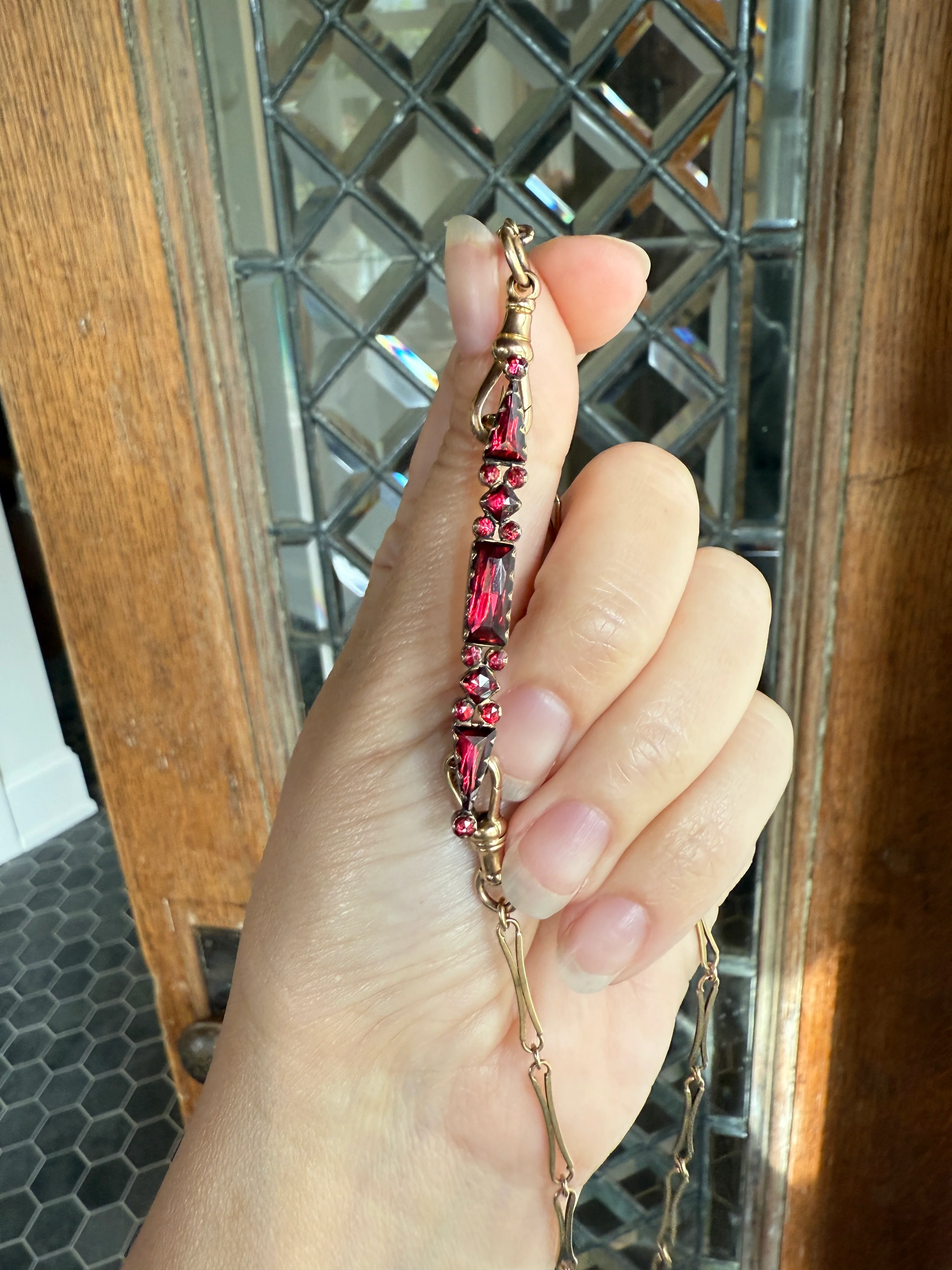 PERPIGNAN Garnet Purple Pink Bar Line Brooch for Pendant Conversion French Antique Victorian 18k Gold Extender Connector Triangle Cut - Image 24