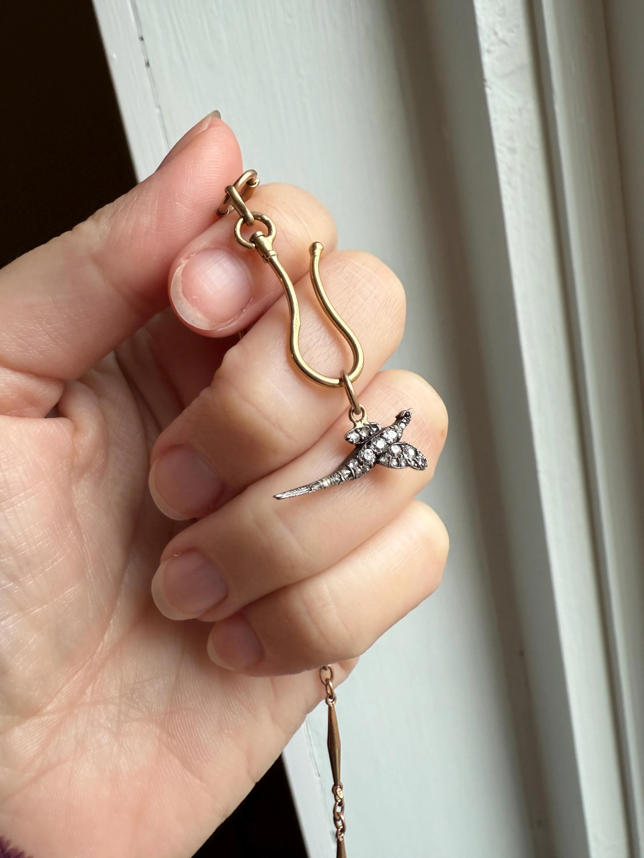 PHEASANT in Flight Antique Victorian 14k Gold Figural Pendant Old Mine Rose Cut Diamond Ruby Eye Necklace Bracelet Charm Animal Game Jewelry - Image 8