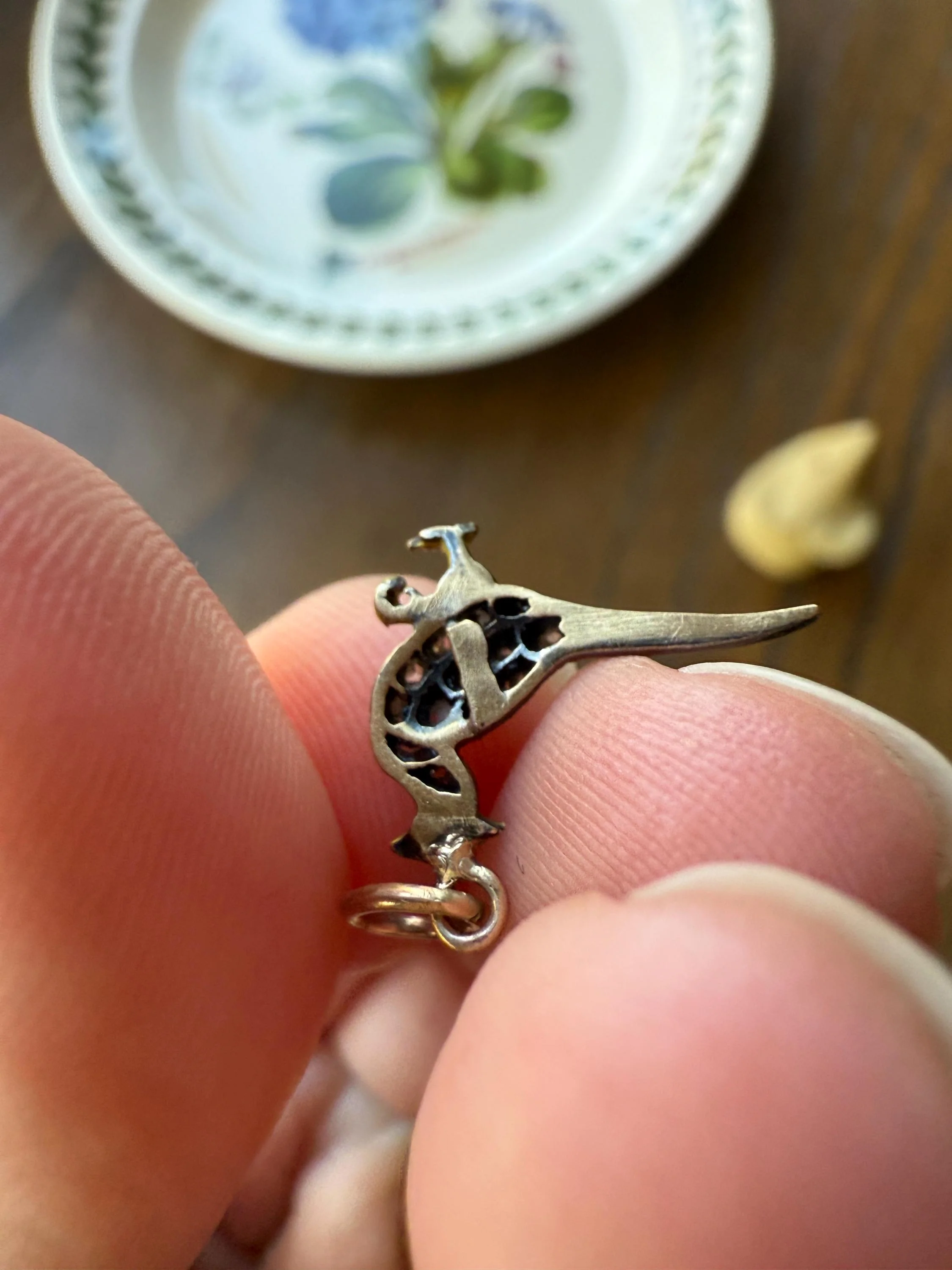 PHEASANT named Steve Standing Antique Victorian 14k Gold Figural Pendant Red Yellow Enamel Rose Cut Diamond Necklace Bracelet Charm Animal - Image 9