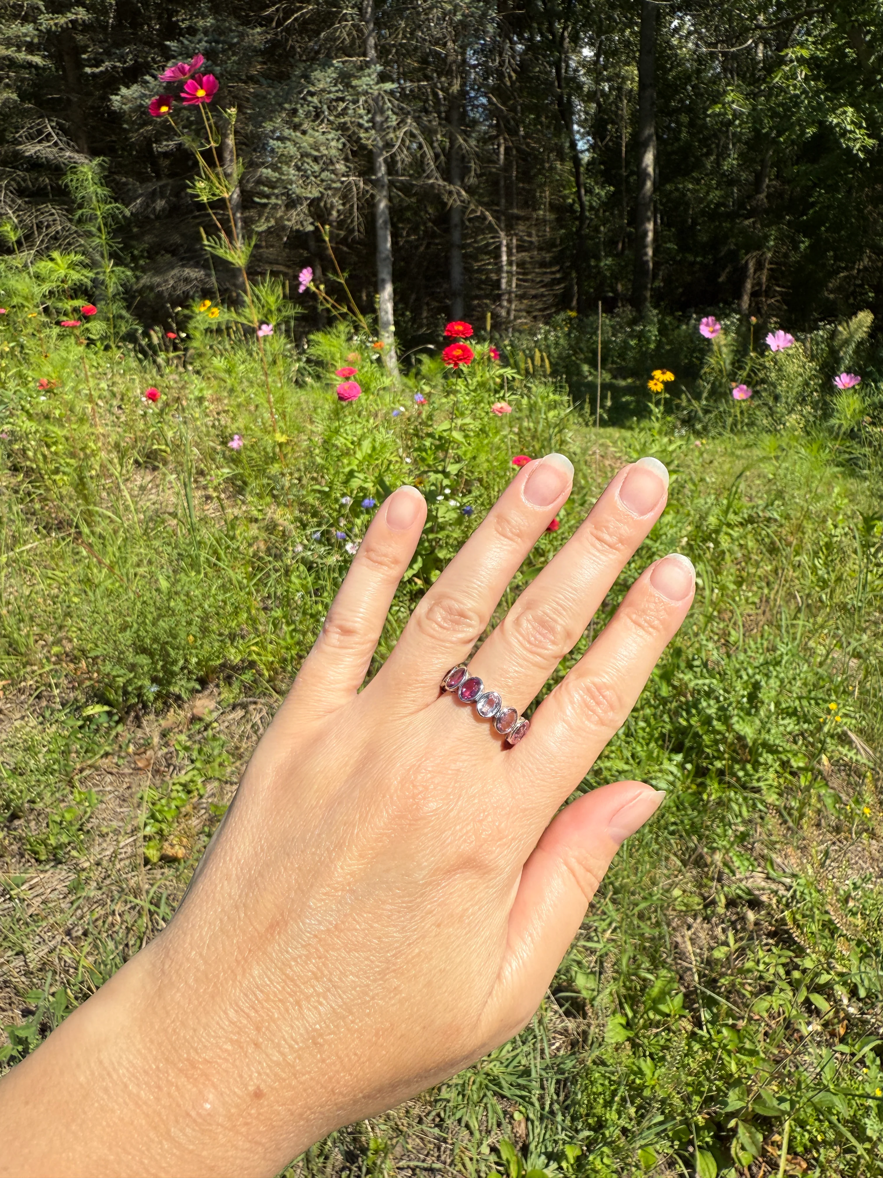 PINK TOURMALINE 5 Carats Natural French Vintage ETERNITY Ring 14k White Gold Wide Band Oval Pale Dusty Rose Light Dark Hue Chunky Stacker - Image 12
