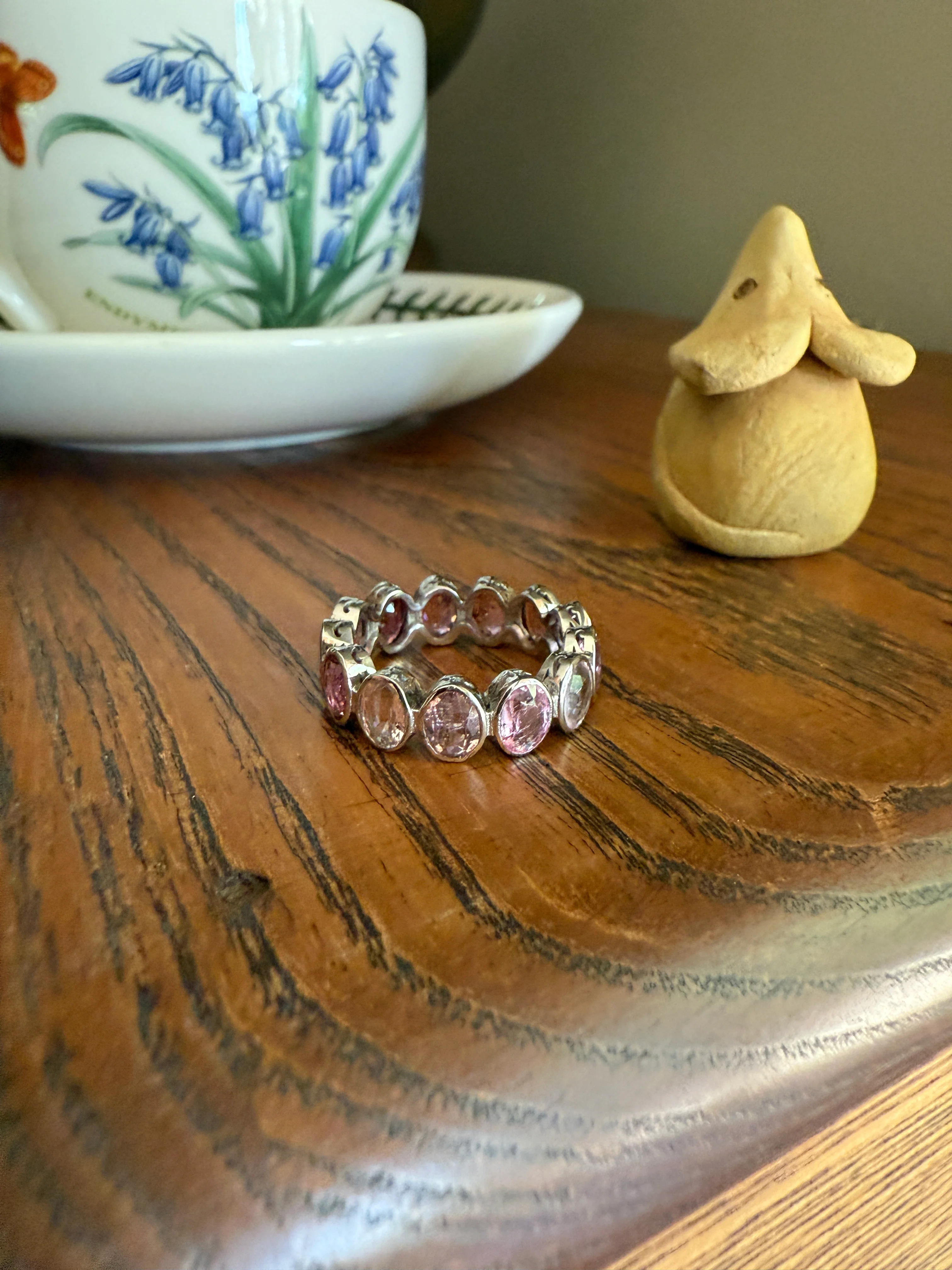 PINK TOURMALINE 5 Carats Natural French Vintage ETERNITY Ring 14k White Gold Wide Band Oval Pale Dusty Rose Light Dark Hue Chunky Stacker - Image 13