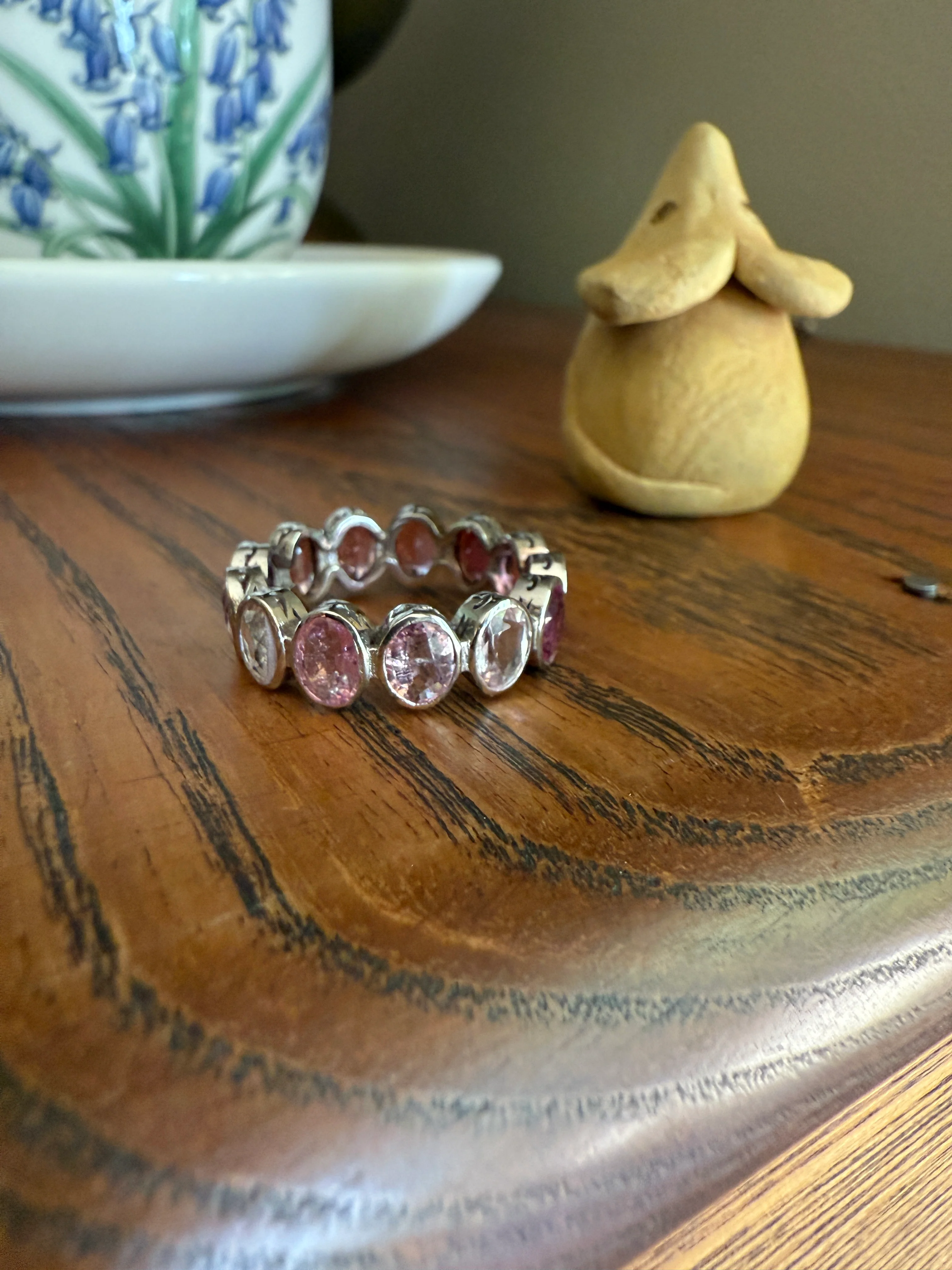 PINK TOURMALINE 5 Carats Natural French Vintage ETERNITY Ring 14k White Gold Wide Band Oval Pale Dusty Rose Light Dark Hue Chunky Stacker - Image 15