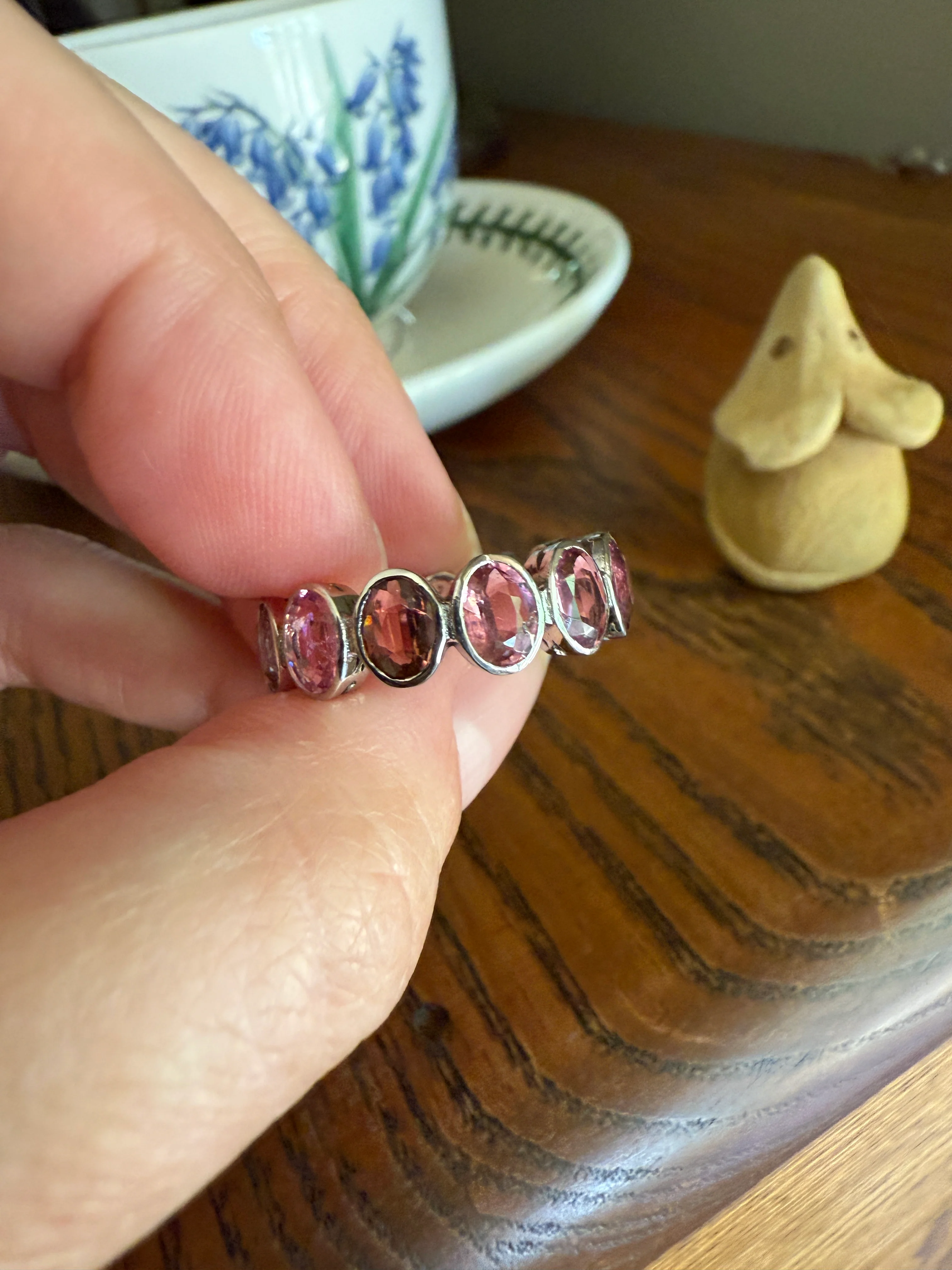 PINK TOURMALINE 5 Carats Natural French Vintage ETERNITY Ring 14k White Gold Wide Band Oval Pale Dusty Rose Light Dark Hue Chunky Stacker - Image 16