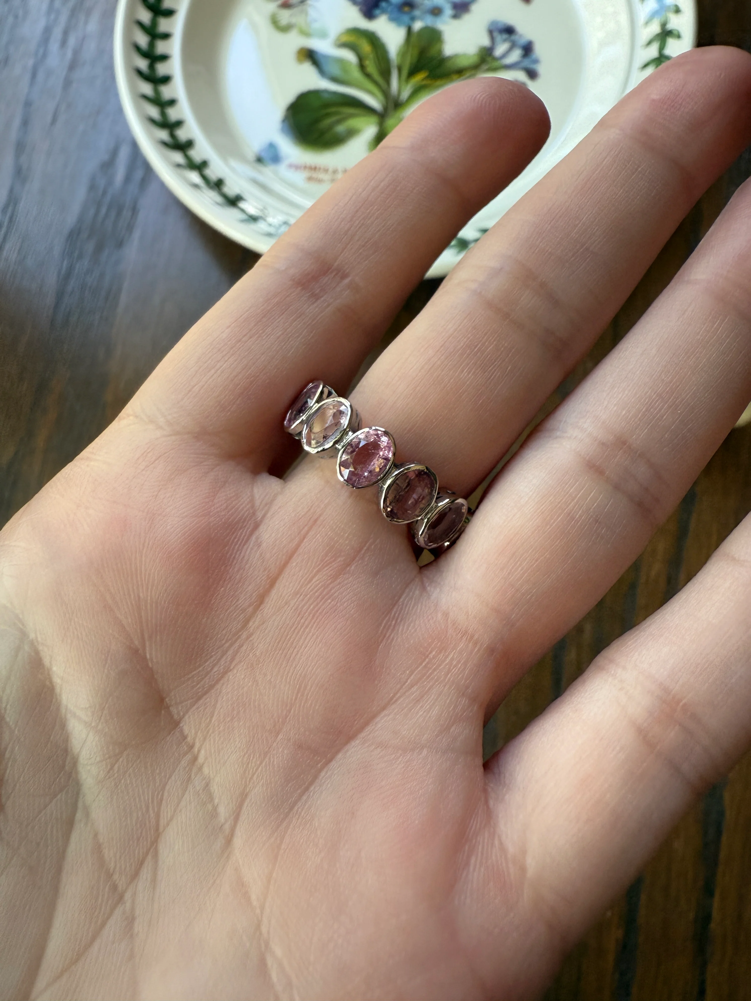 PINK TOURMALINE 5 Carats Natural French Vintage ETERNITY Ring 14k White Gold Wide Band Oval Pale Dusty Rose Light Dark Hue Chunky Stacker - Image 17