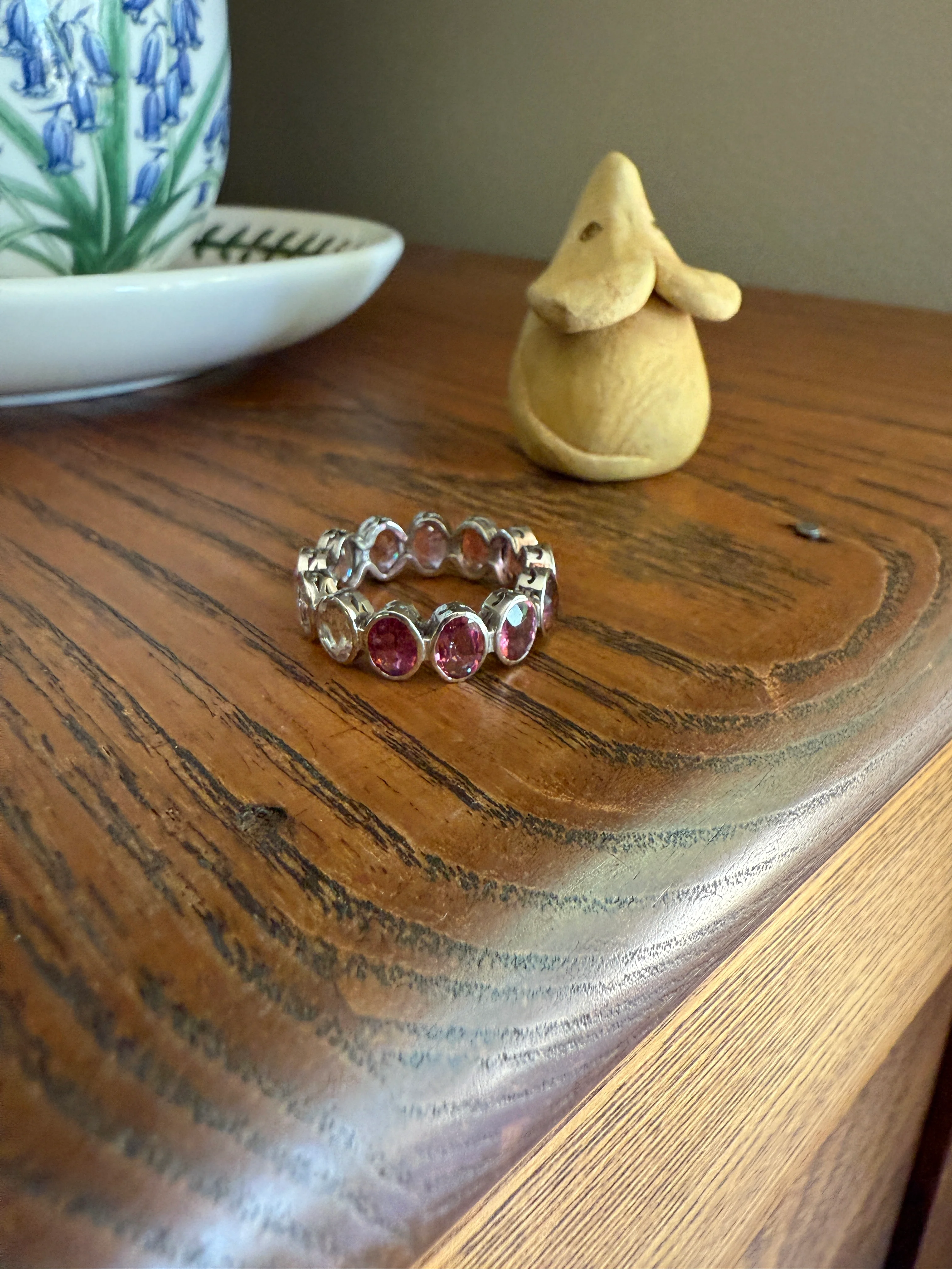 PINK TOURMALINE 5 Carats Natural French Vintage ETERNITY Ring 14k White Gold Wide Band Oval Pale Dusty Rose Light Dark Hue Chunky Stacker - Image 18